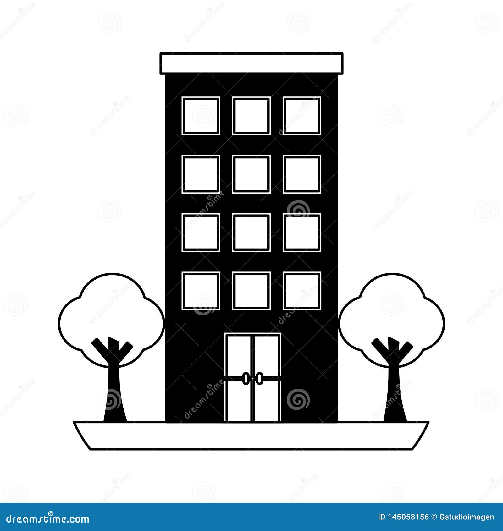 Building Structure with Trees Plants Isolated Icon Stock Vector ...