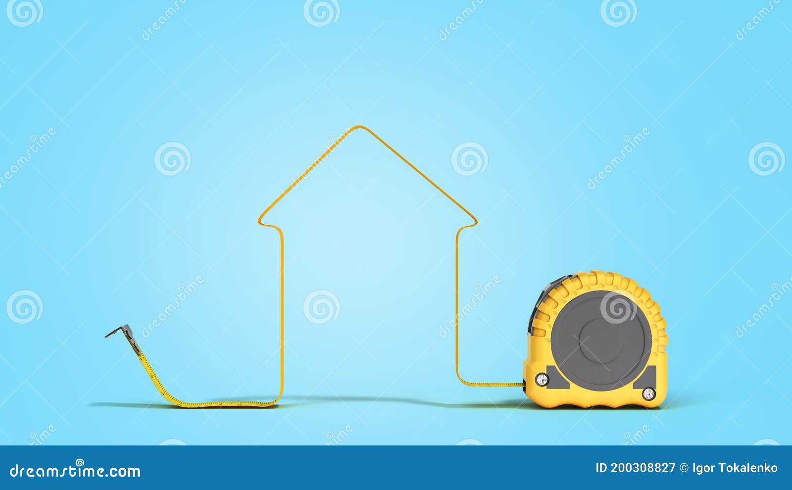 Building Tape Measure with House Shaped Tape 3d Render on Blue Gradient