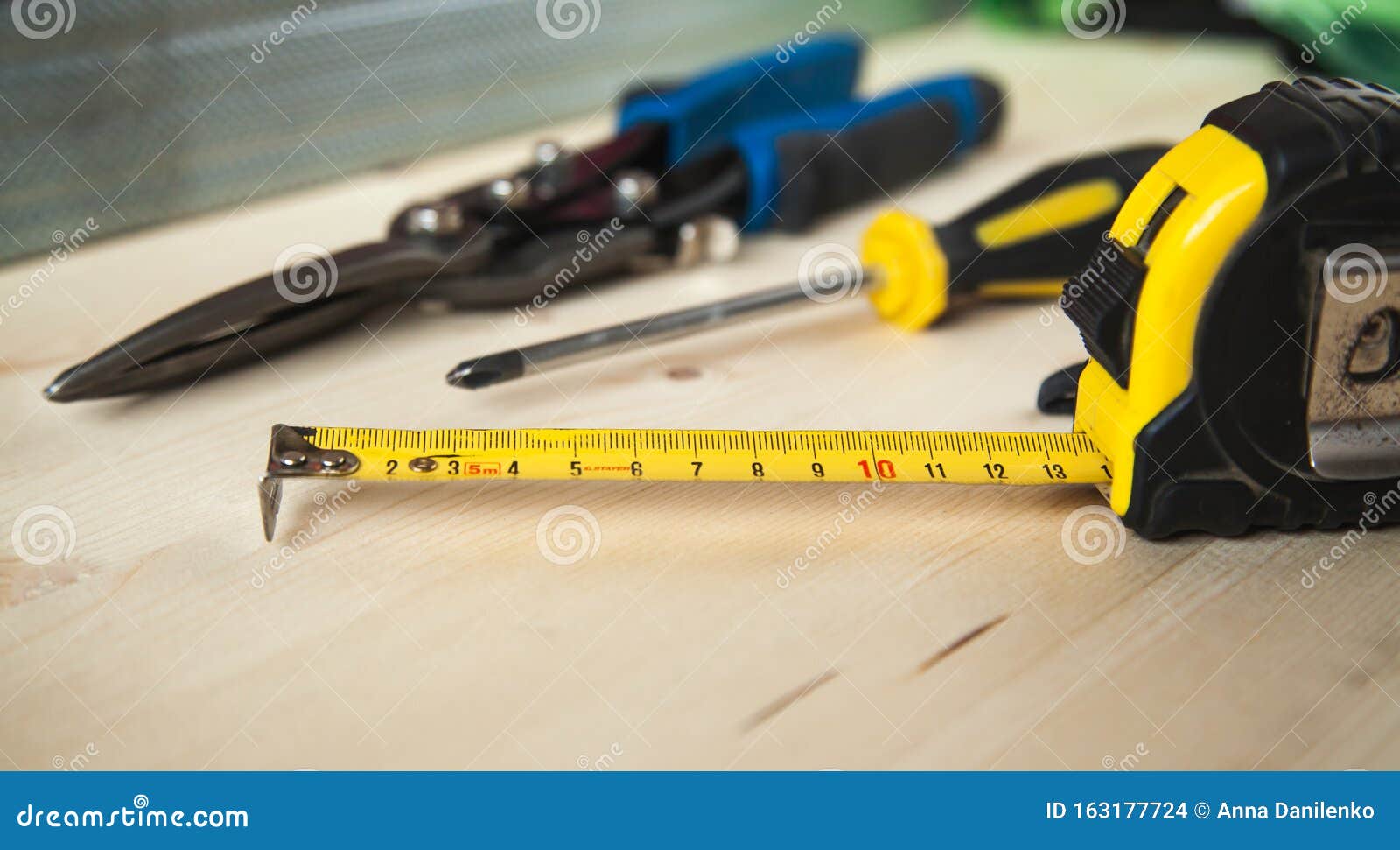 Building Tool Kit on the Wood Table Stock Photo Image of pliers, wood