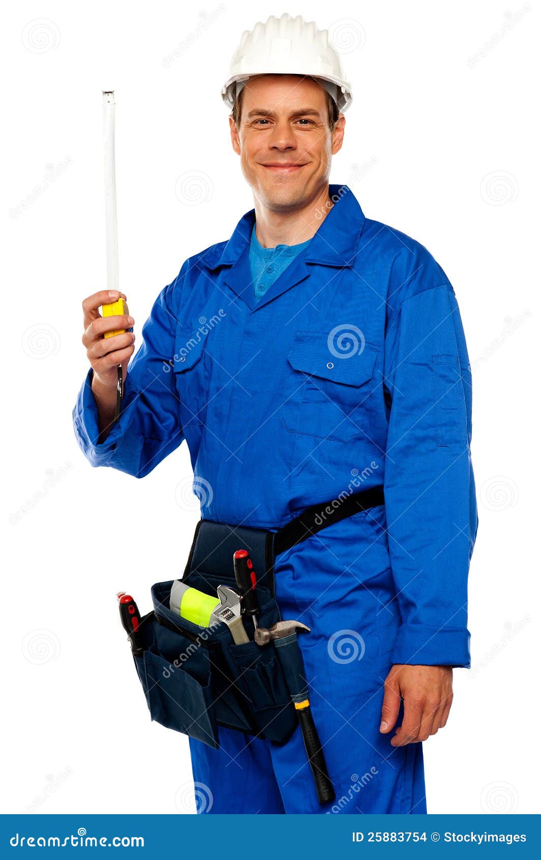 Building Worker Holding Measuring Tape Stock Photo Image of