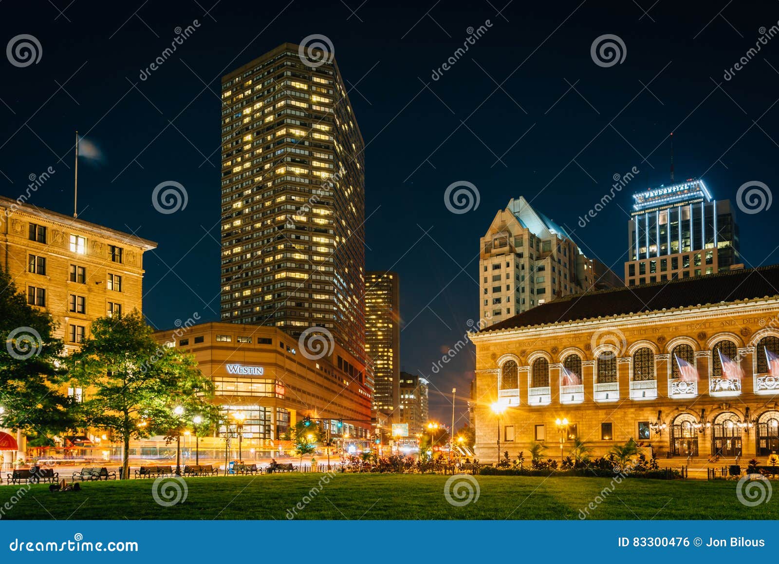 Buildings at Copley at Night, in Back Bay, Boston, Massachusetts