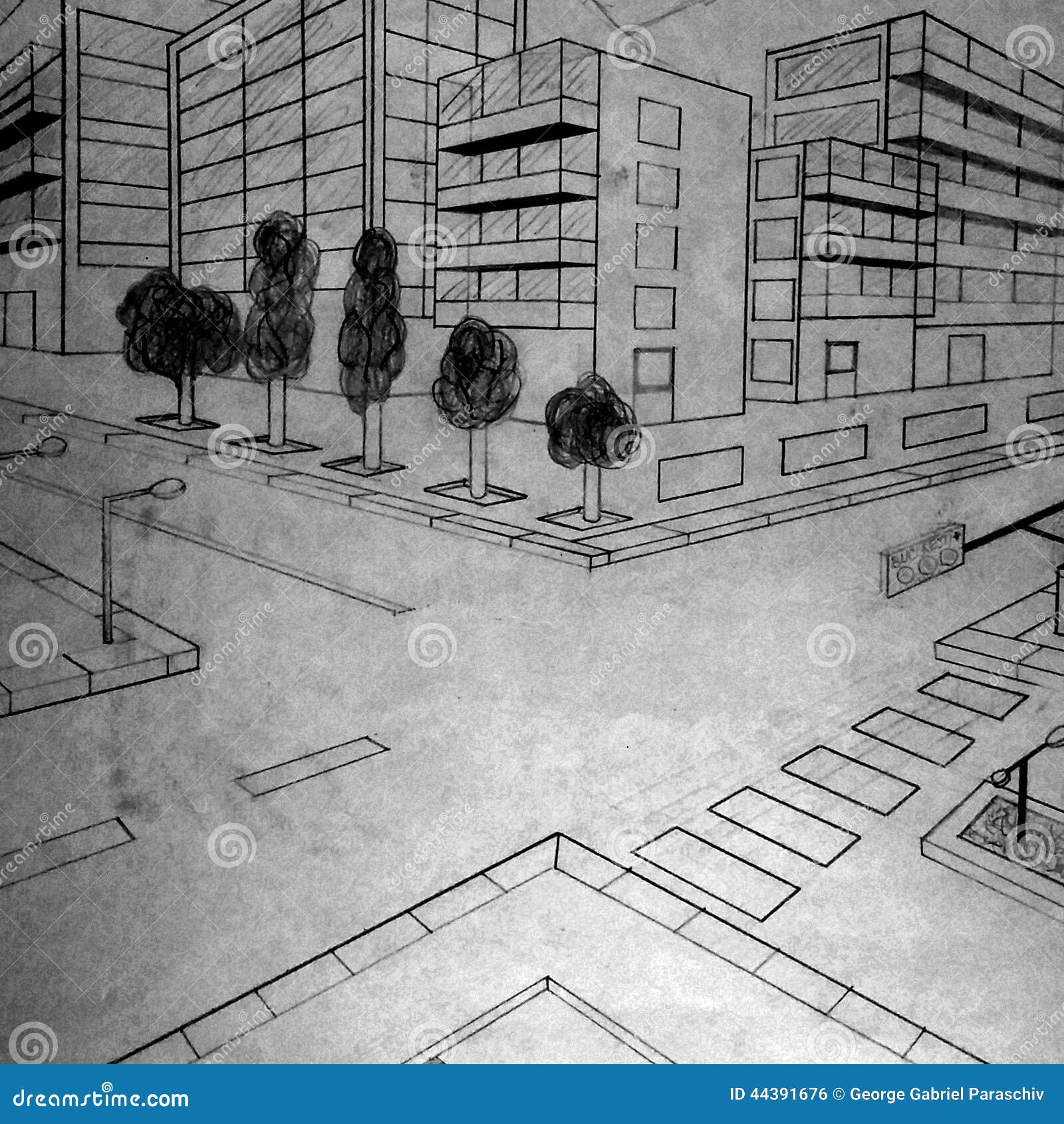 Retro city sketch, street, buildings and old cars vector illustration,  pencil on paper style, Canvas Print | Barewalls Posters & Prints |  bwc11875809