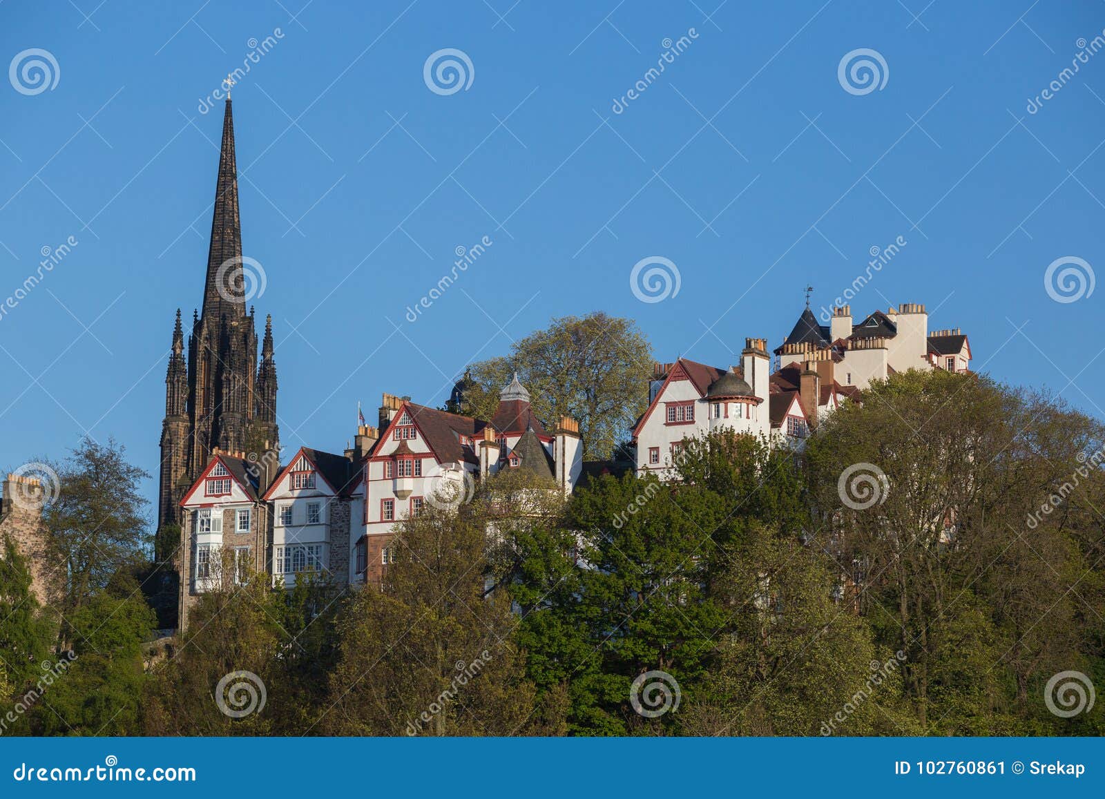 buildings of ramsay gardens with the gothic spire of the hub in e