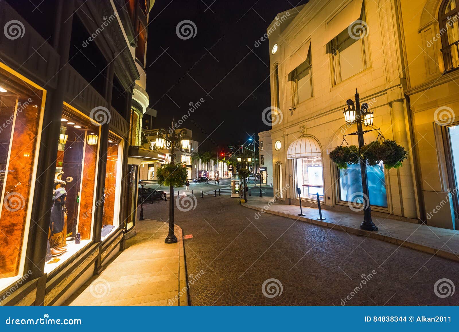 Buildings in Rodeo Drive at Night Stock Photo - Image of designer