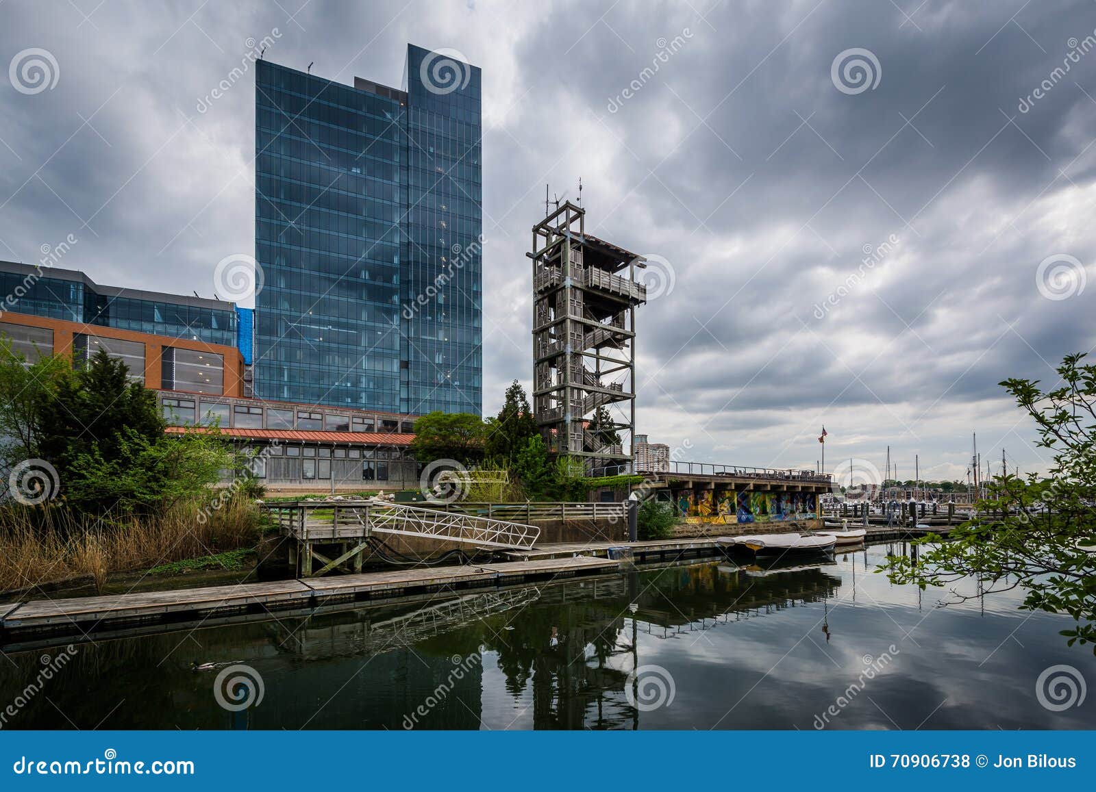 Buildings on the Waterfront in Harbor East, Baltimore, Maryland. Stock