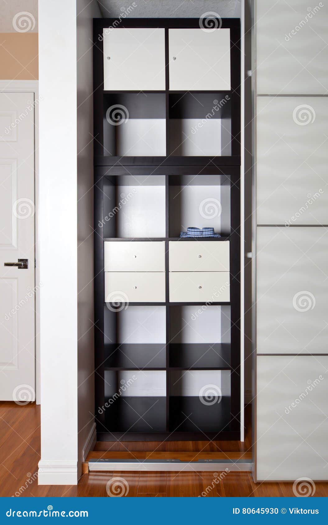 Builtin Closet with Sliding Door Shelving Storage Organization Stock