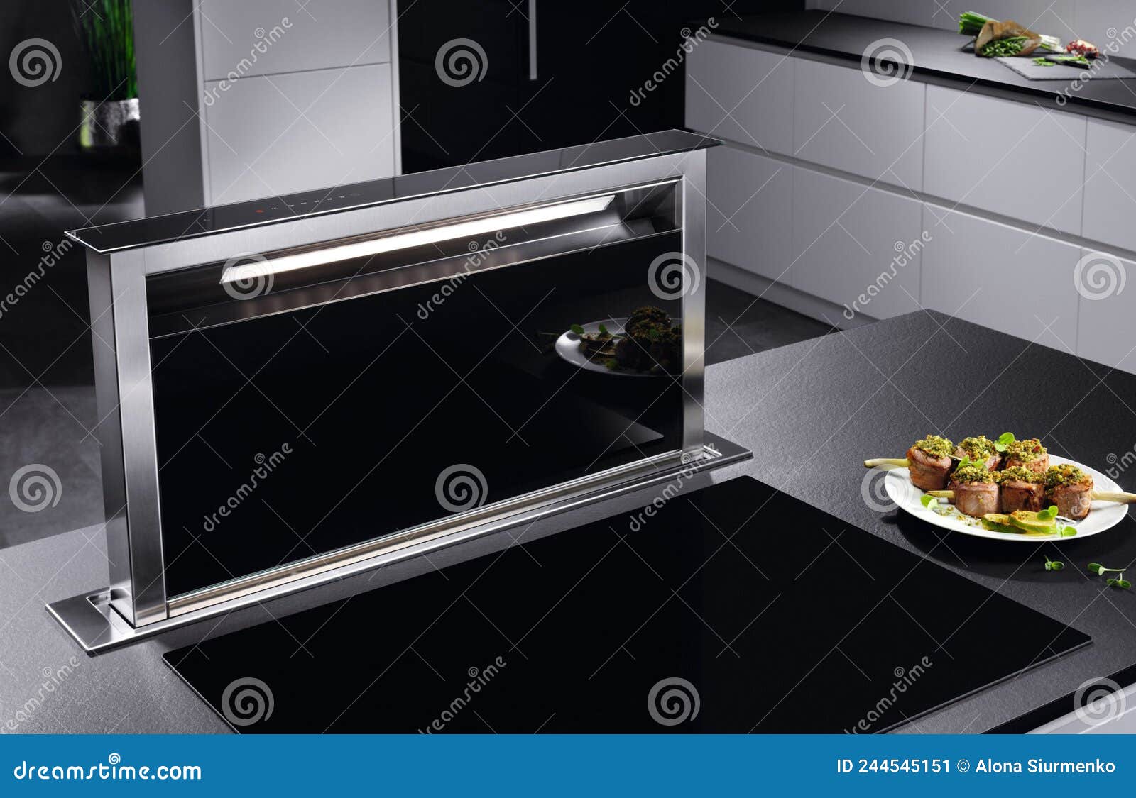Built in Countertop Cooker Hood in Modern Kitchen Stock Image Image
