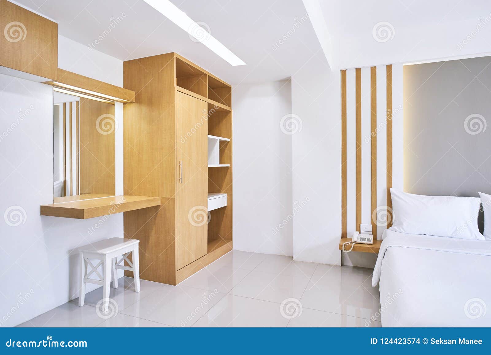 Download Built In Furniture Dressing Table Of The Hotel Apartment Bedroom Interior Mock Up Stock Photo Image Of Comfort Apartment 124423574 PSD Mockup Templates