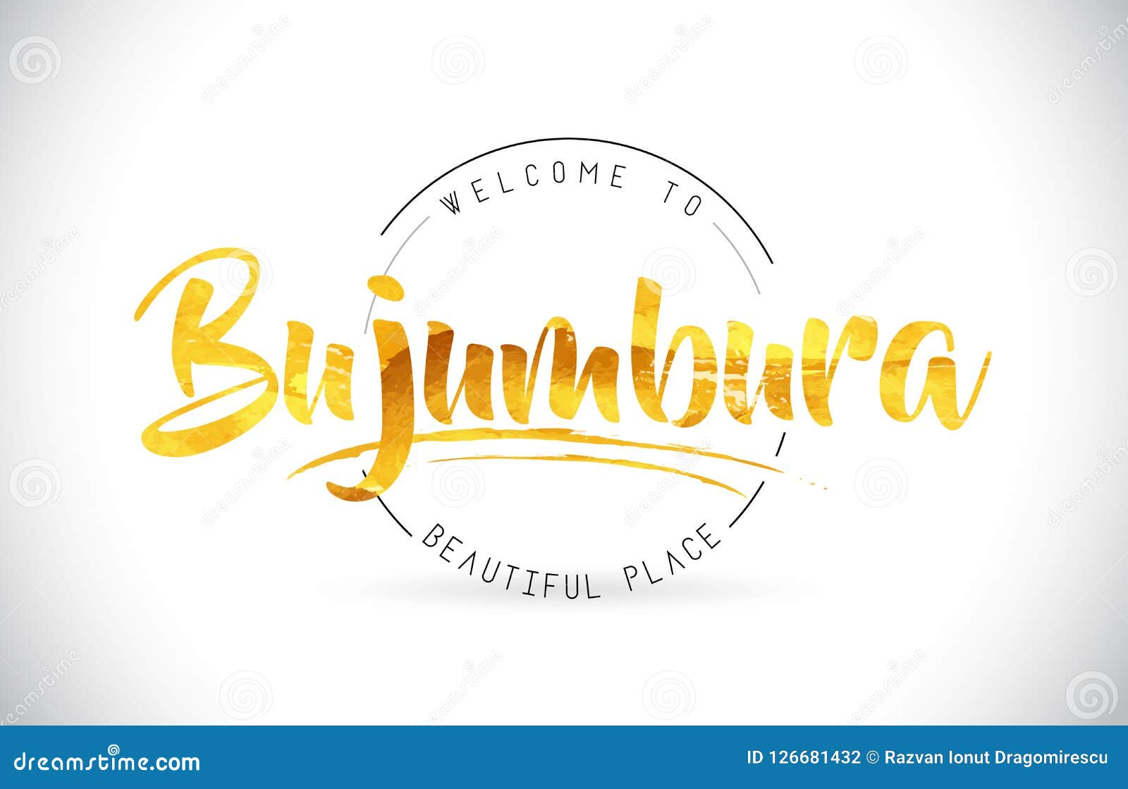 bujumbura welcome to word text with handwritten font and golden