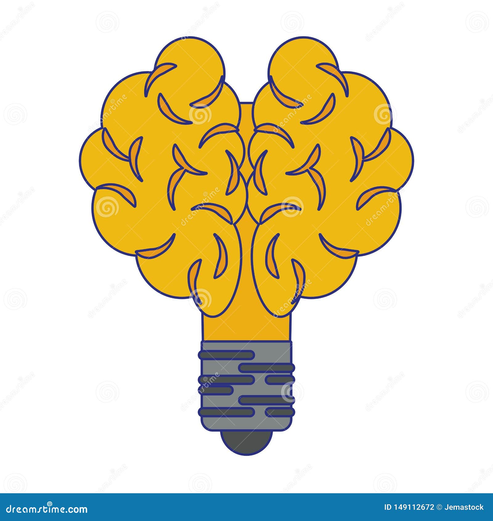 Bulb Light Brain Shape Symbol Isolated Blue Lines Stock Vector ...