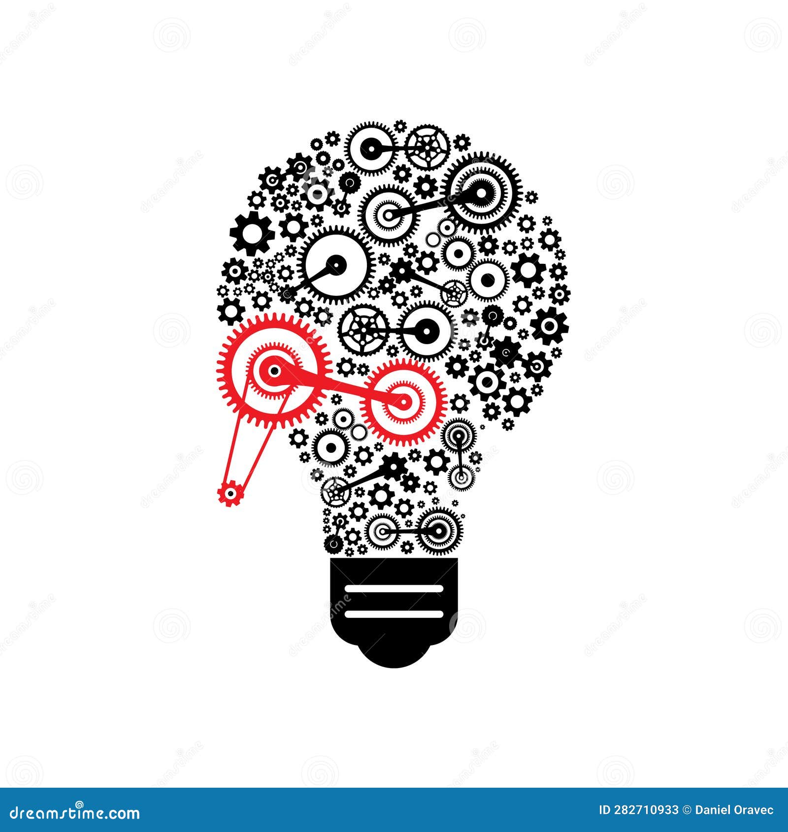 bulb with red and black cogs  on whte background