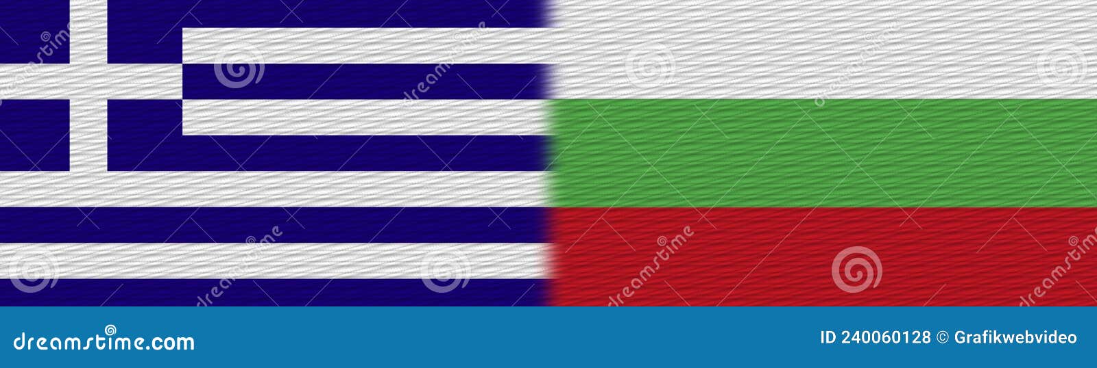 Bulgaria and Greece Fabric Texture Flag â€“ 3D Illustrations Stock