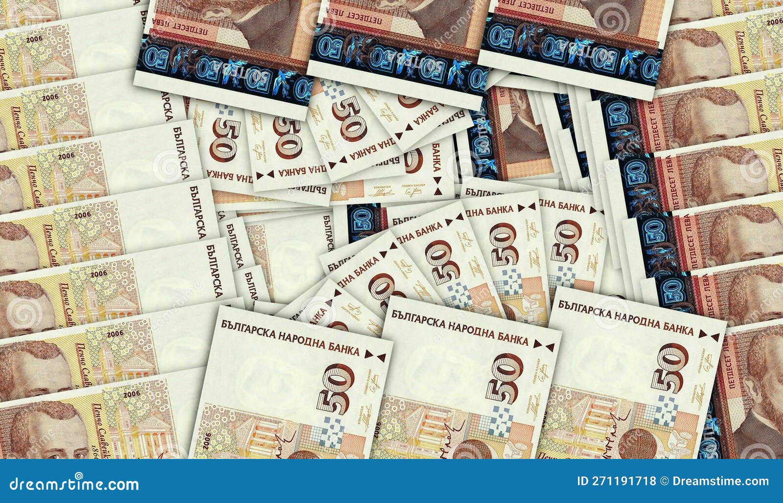 bulgaria leva bgn 50 banknotes in a fan mosaic pattern 3d 
