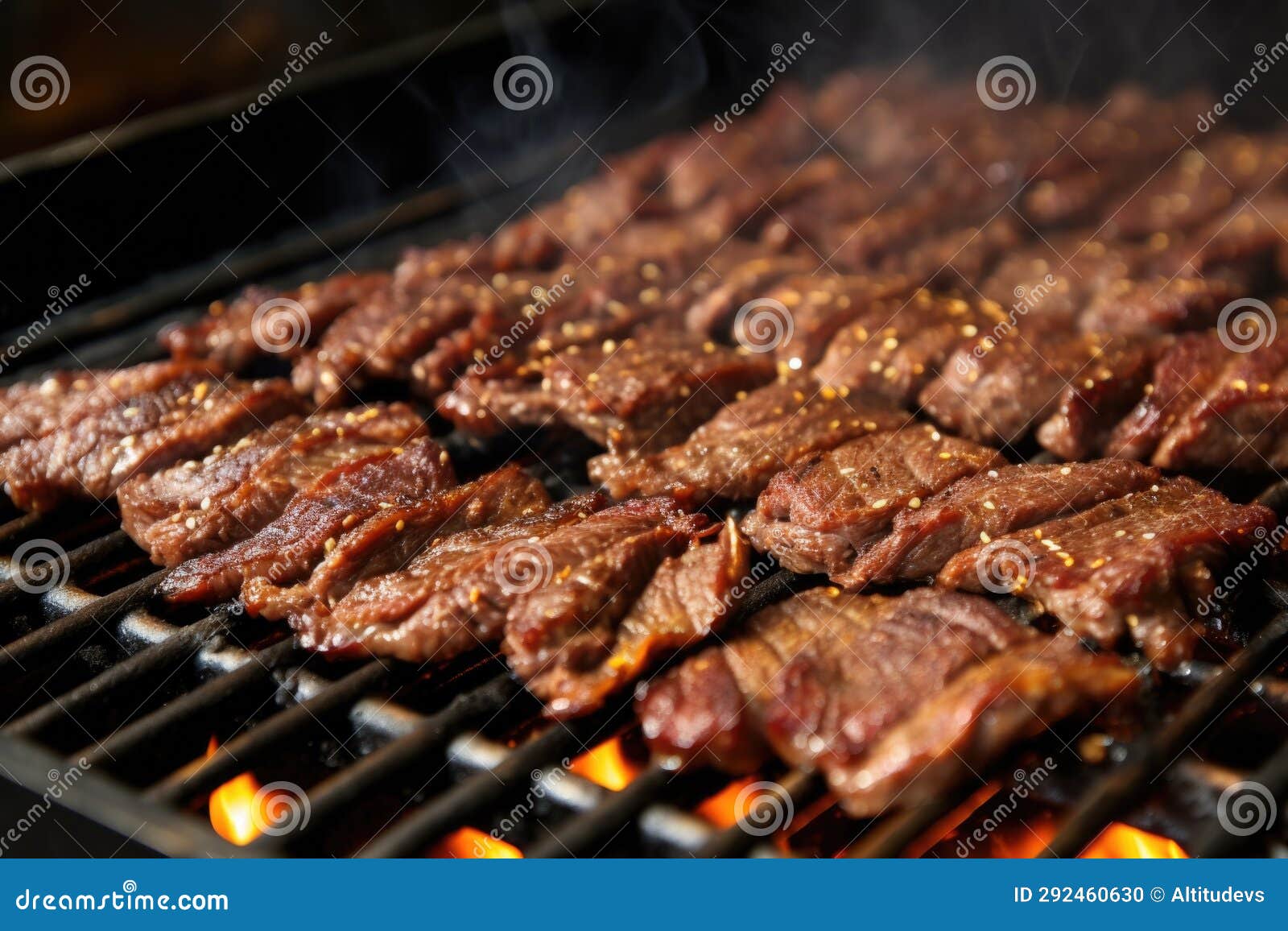 Bulgogi Beef Strips Sizzling on Hot Bbq Grill Stock Photo Image of