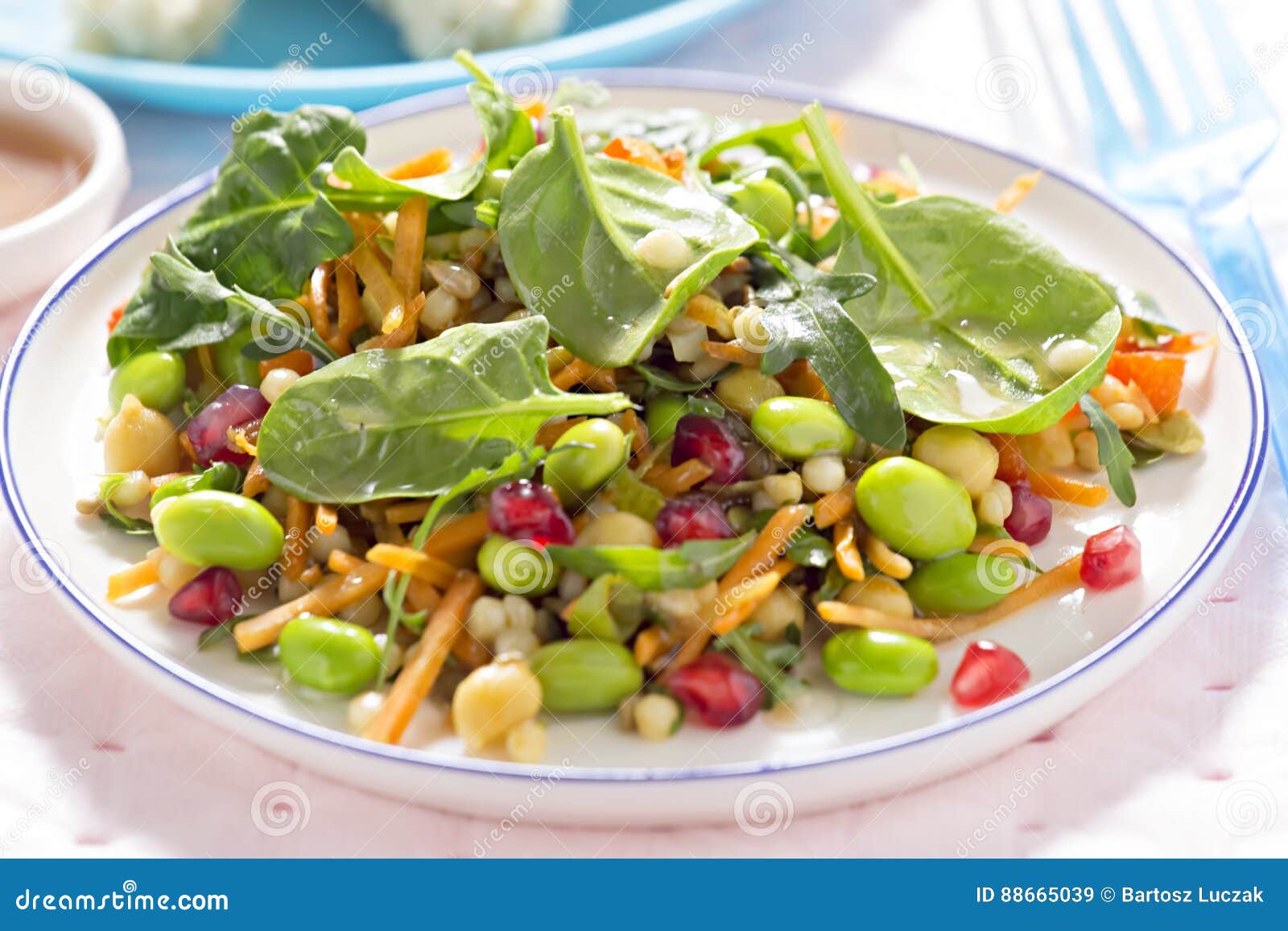 Bulgur, Edamame, Pomegranate Salad Stock Image Image of citrus, fork