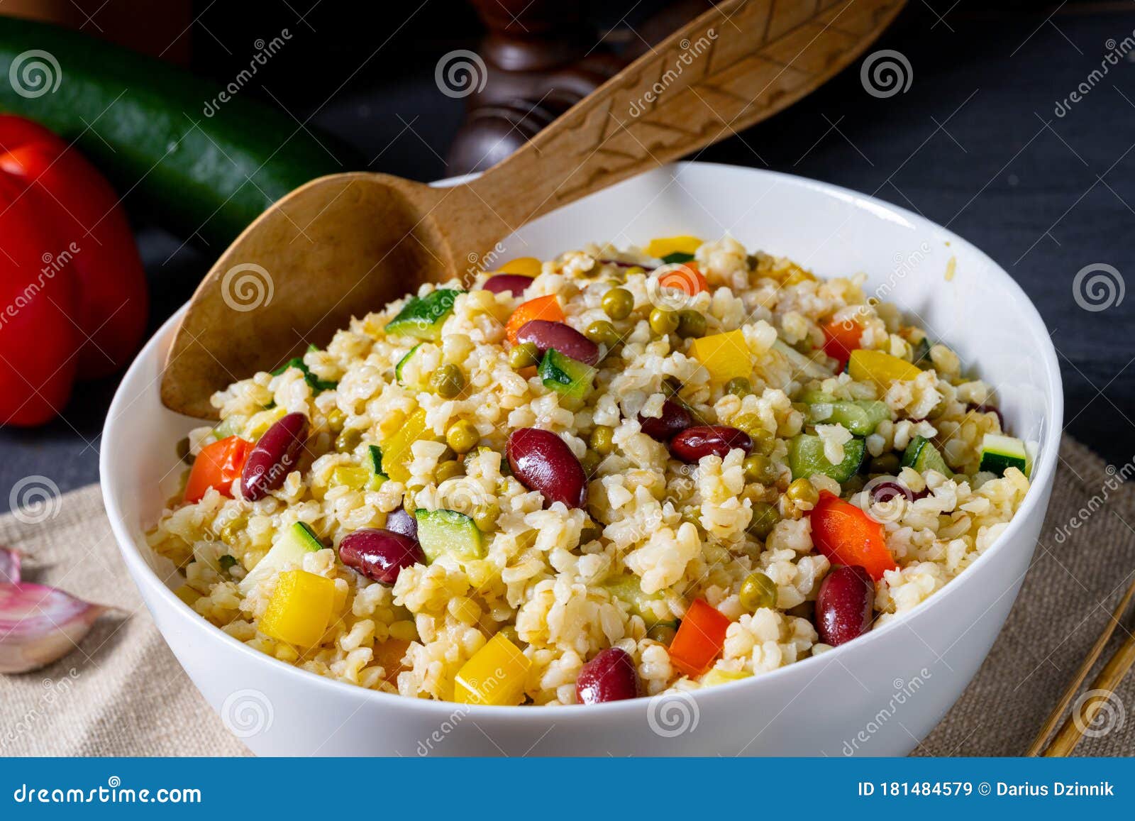 Bulgur Kaszotto with Fresh Vegetables and Kidney Bean Stock Image