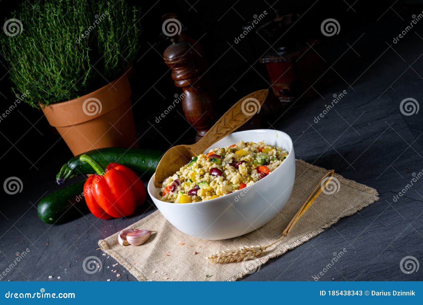 Bulgur Kaszotto with Fresh Vegetables and Kidney Bean Stock Image
