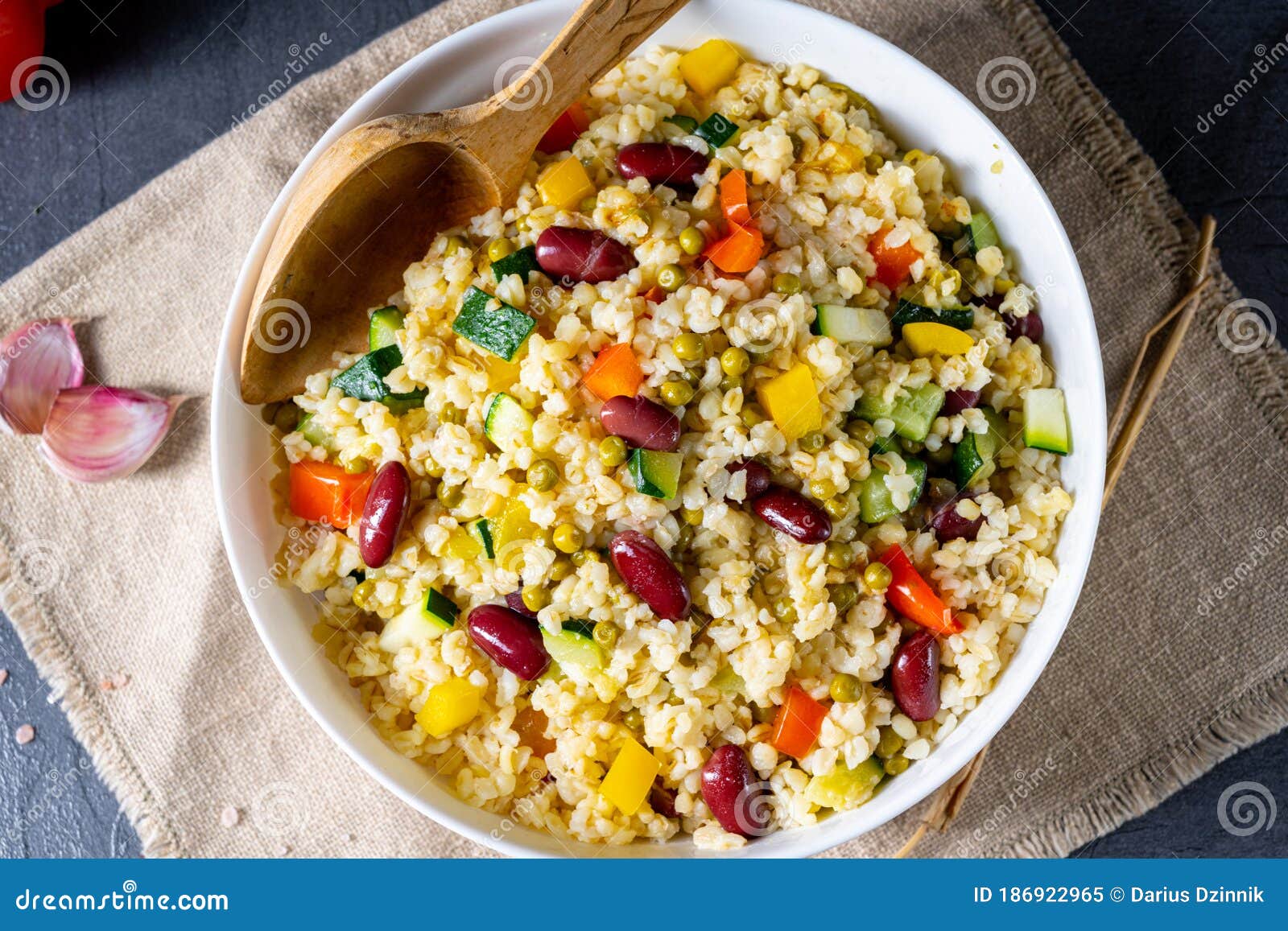 Bulgur Kaszotto with Fresh Vegetables and Kidney Bean Stock Image