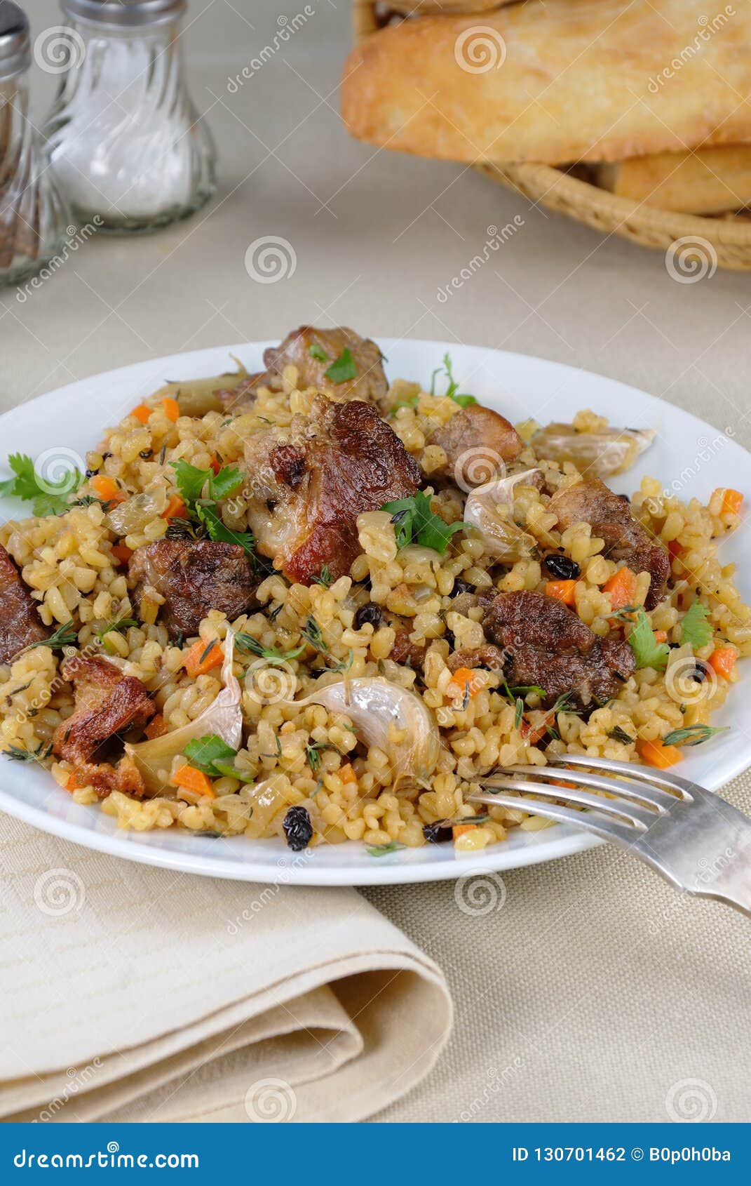 Bulgur with meat stock photo. Image of dinner, greasy 130701462