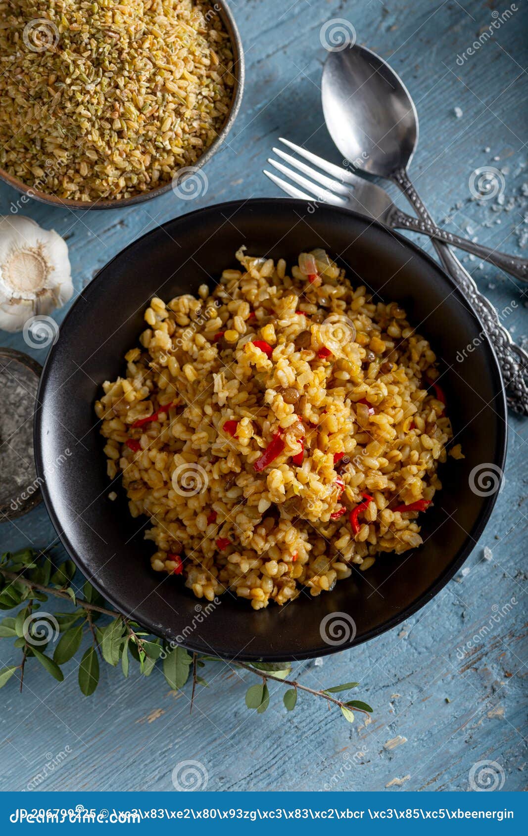 Bulgur Pilaf with Lentil Green, Red and Yellow and Vegetable Stock