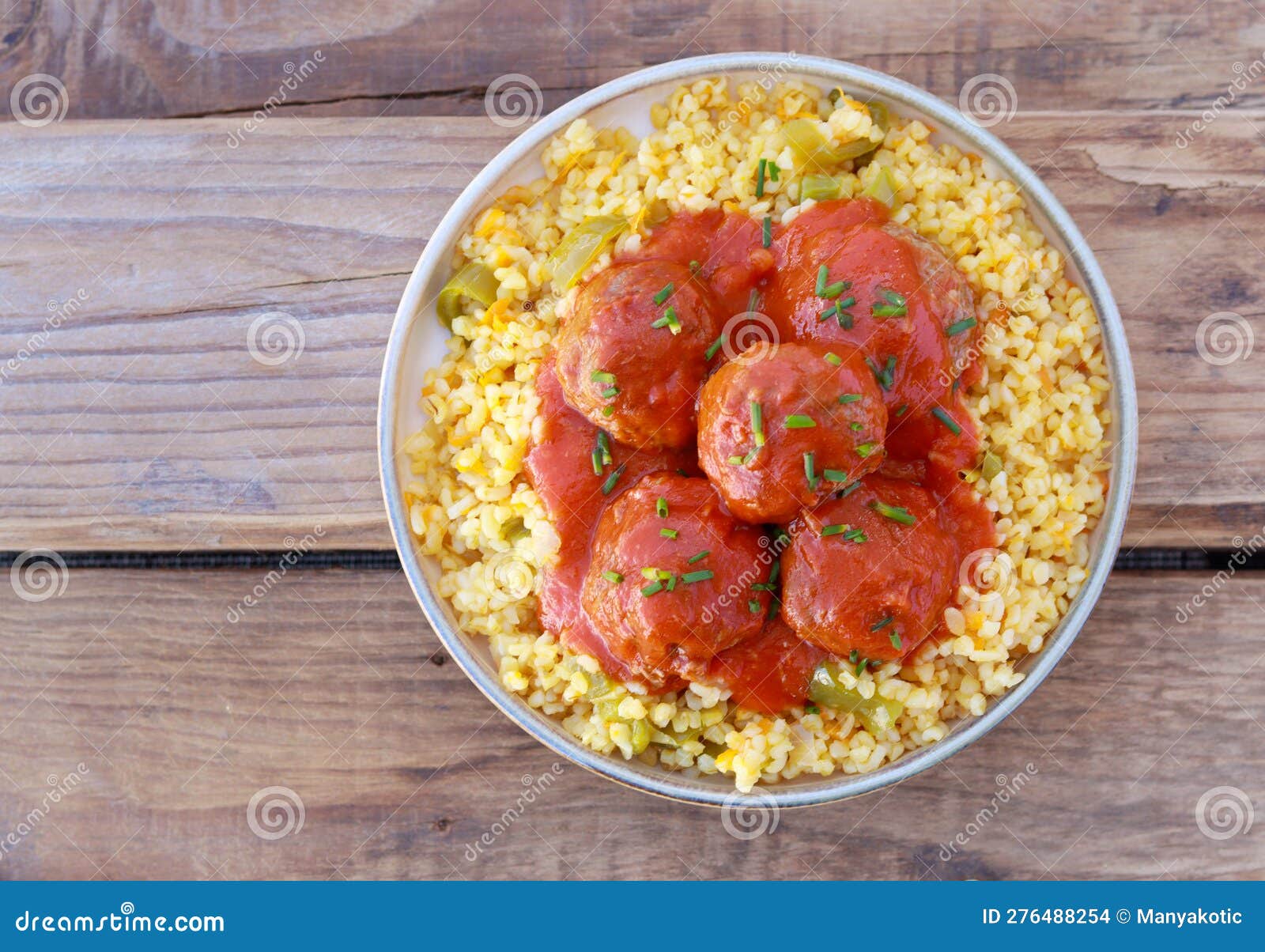 Bulgur with Vegetables and Meatballs Stock Photo Image of view