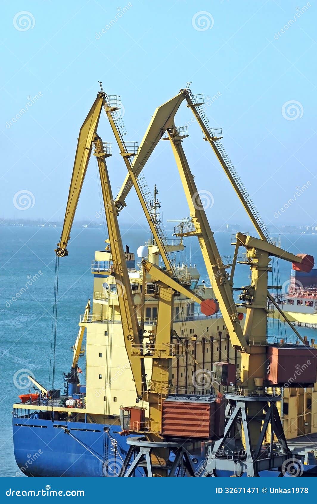 Bulk Cargo Ship Under Port Crane Stock Image Image of device