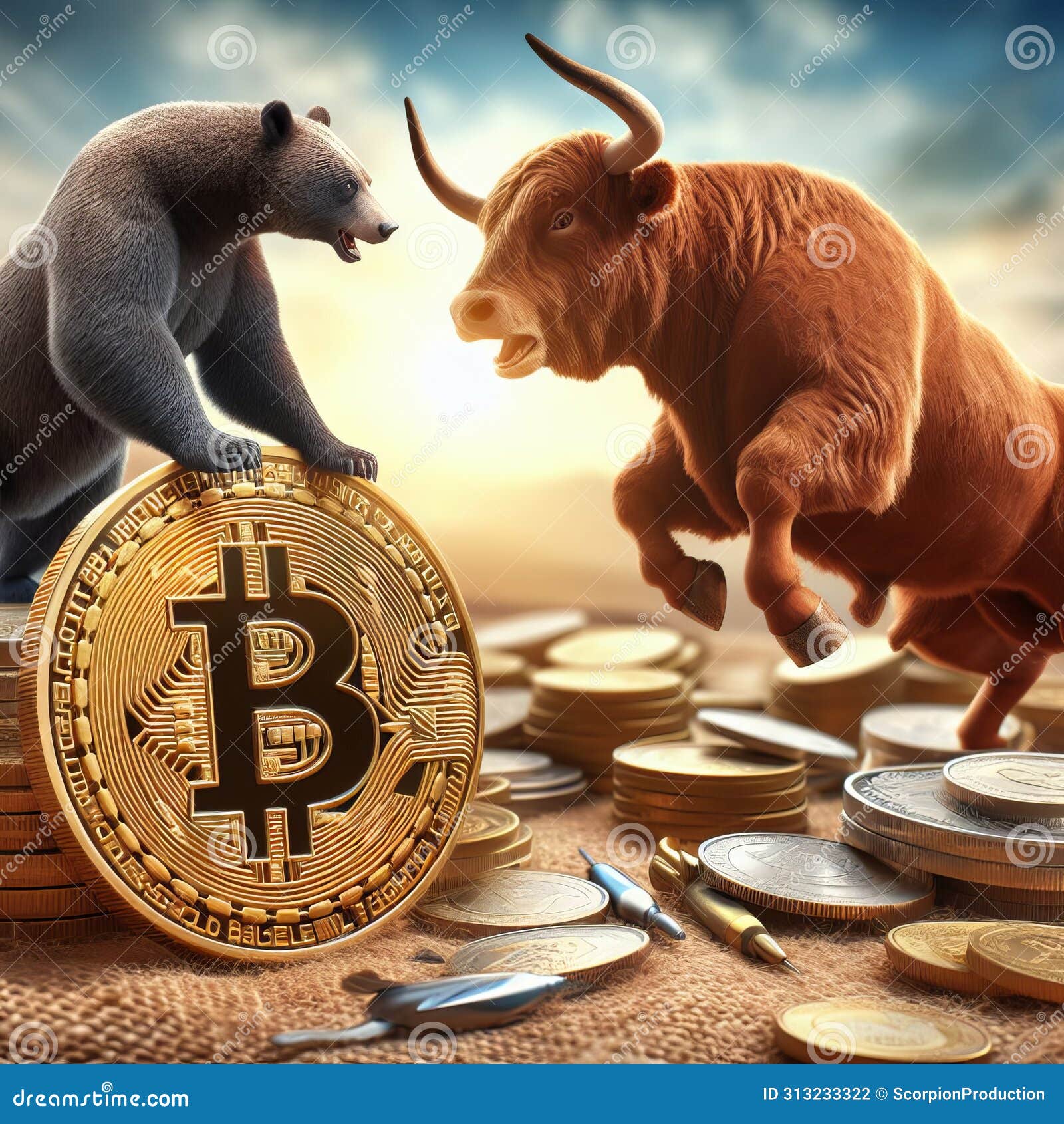 Bull and Bear Clash Over Crypto Stock Photo - Image of bullish,  speculation: 313233322