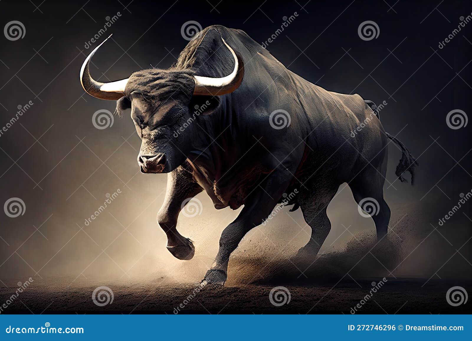 Bull, Charging Forward with Its Horns Lowered in Attack Stock