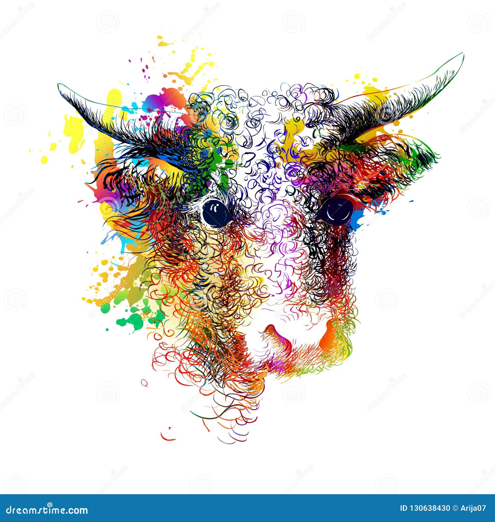 Udelukke melodisk Enhed Bull, Cow, Bison, Buffalo Head Portrait. Digital Colourful Painting Stock  Vector - Illustration of cattle, digital: 130638430