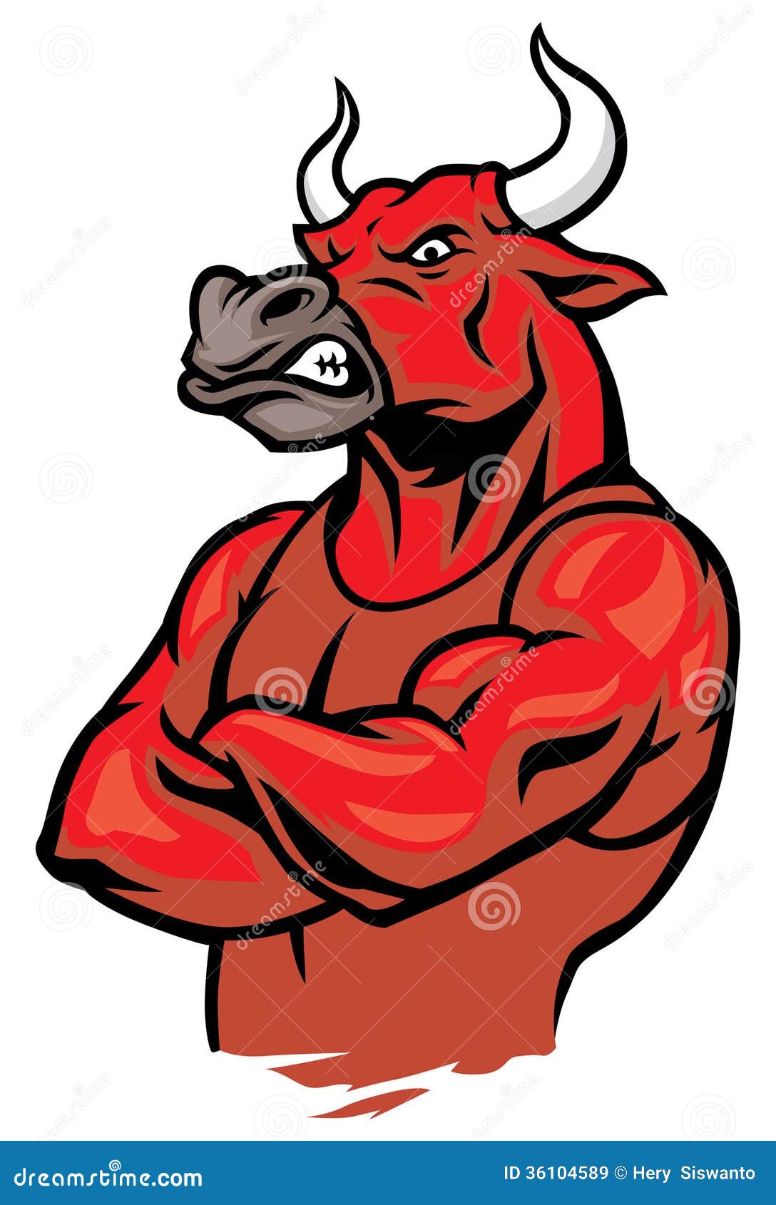 Bull in Crossed Arm Pose and Showing the Muscles Stock Vector