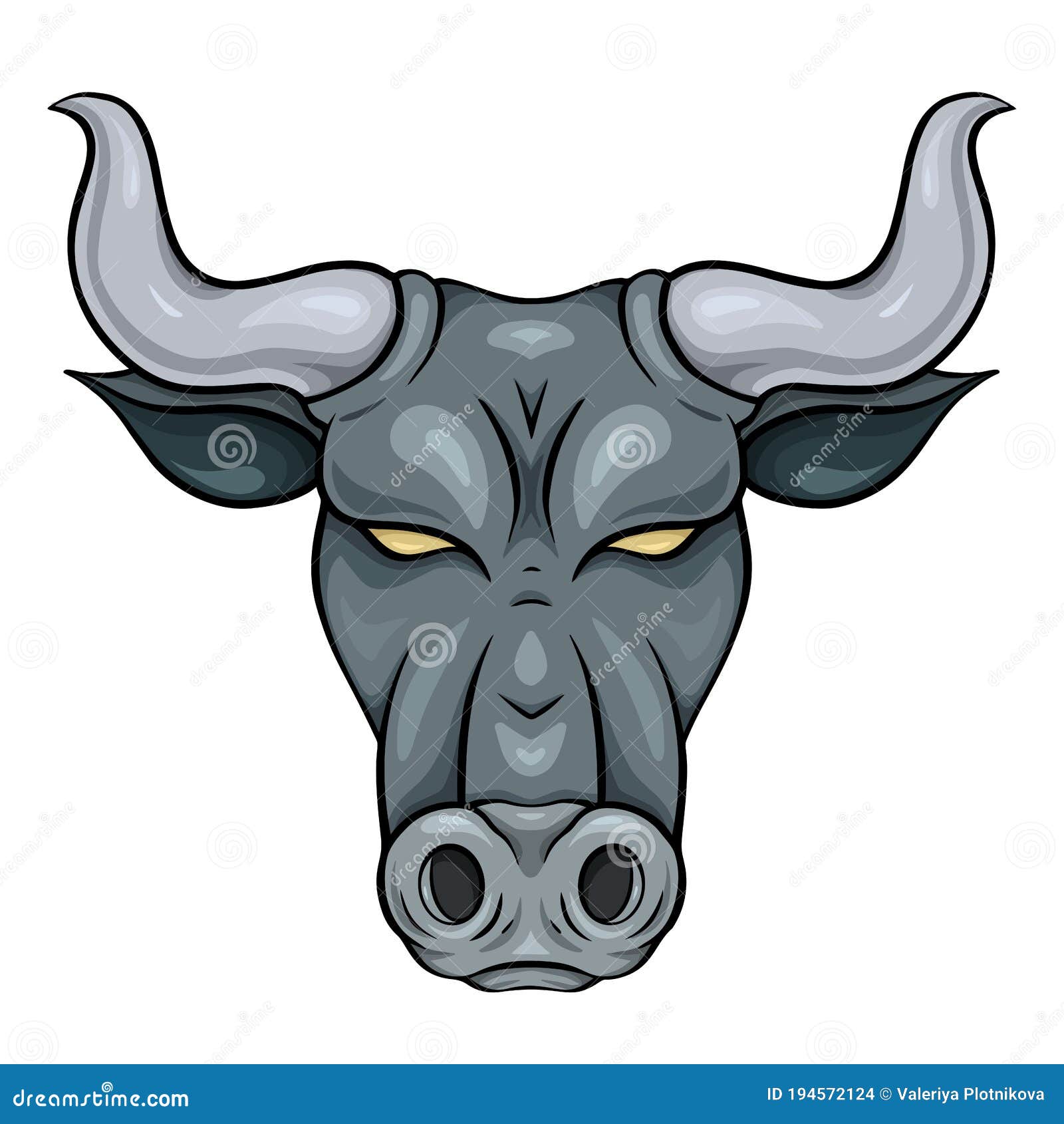 Bull Head Cartoon. the Symbol of the New Year 2021. Gray Metal Buffalo with  Horns Stock Vector - Illustration of horn, beast: 194572124