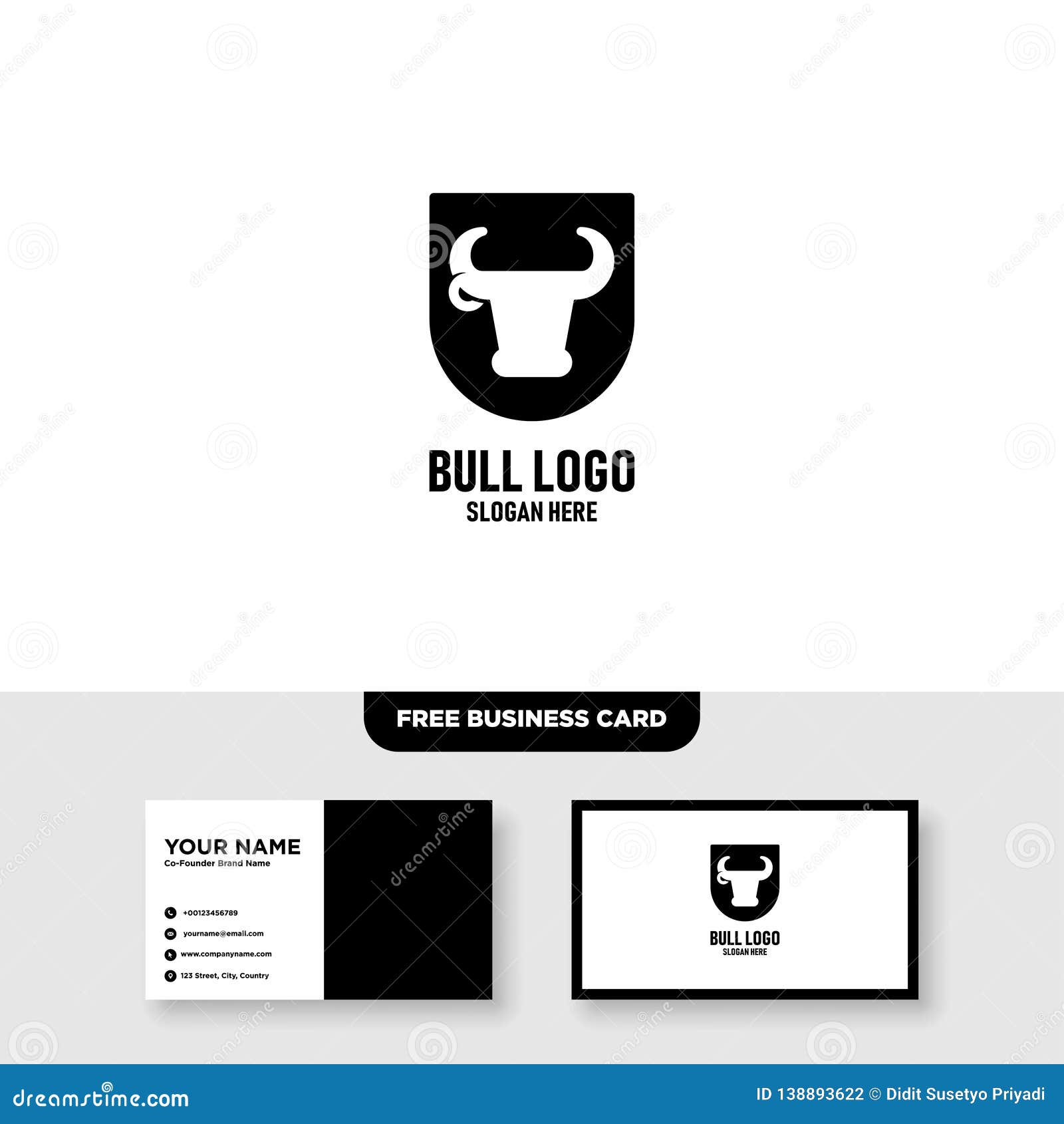 bull logo  template, free business card mockup