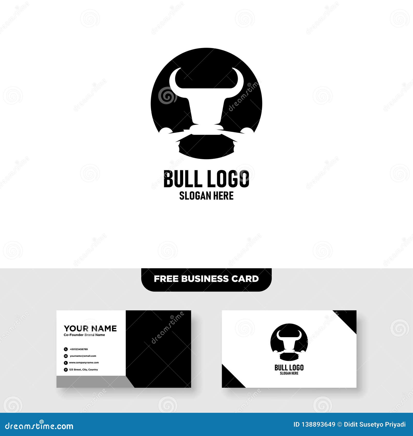 bull logo  template, free business card mockup