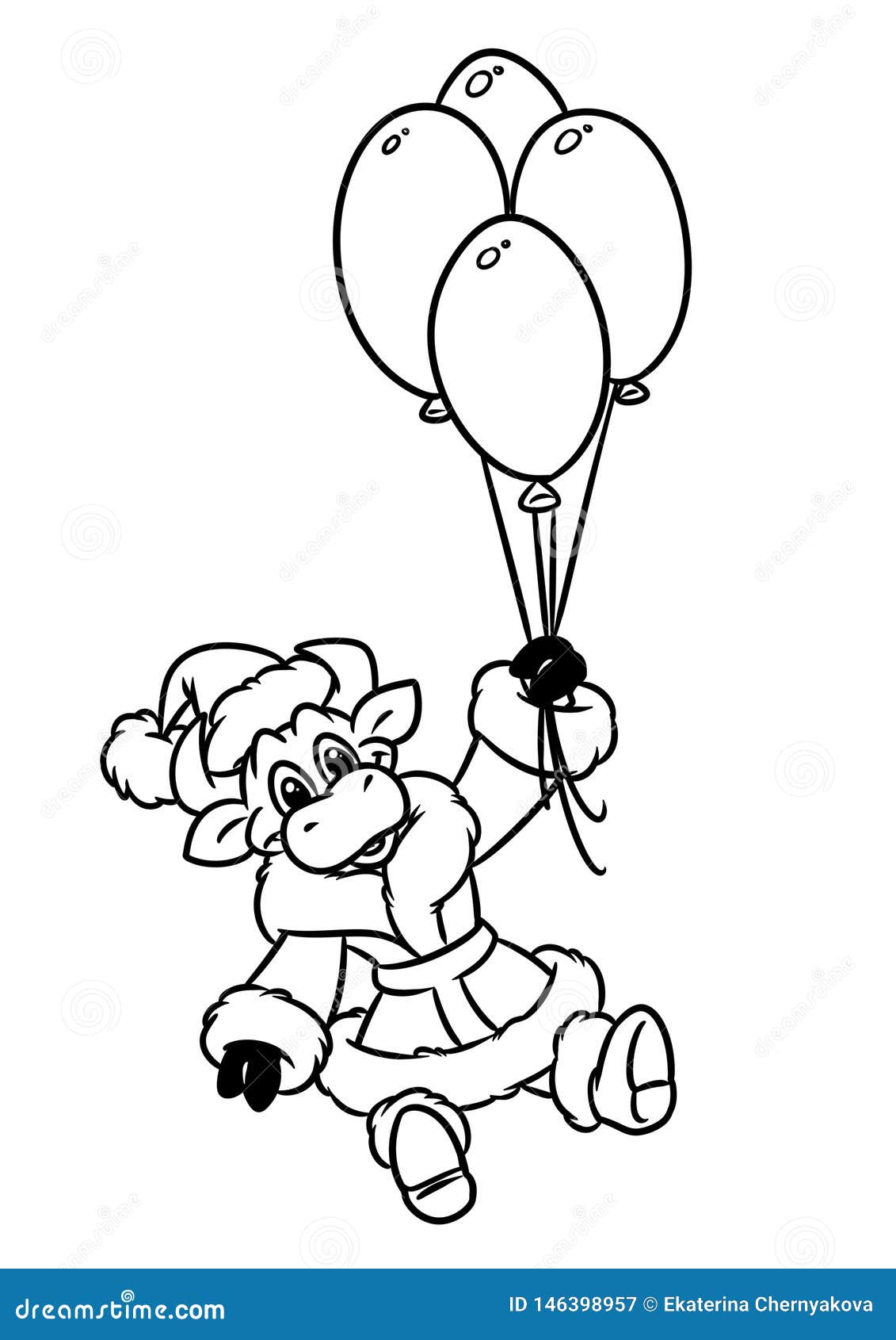 Download Bull Santa Claus Flight Balloons Christmas Animal Character Cartoon Coloring Page Stock ...