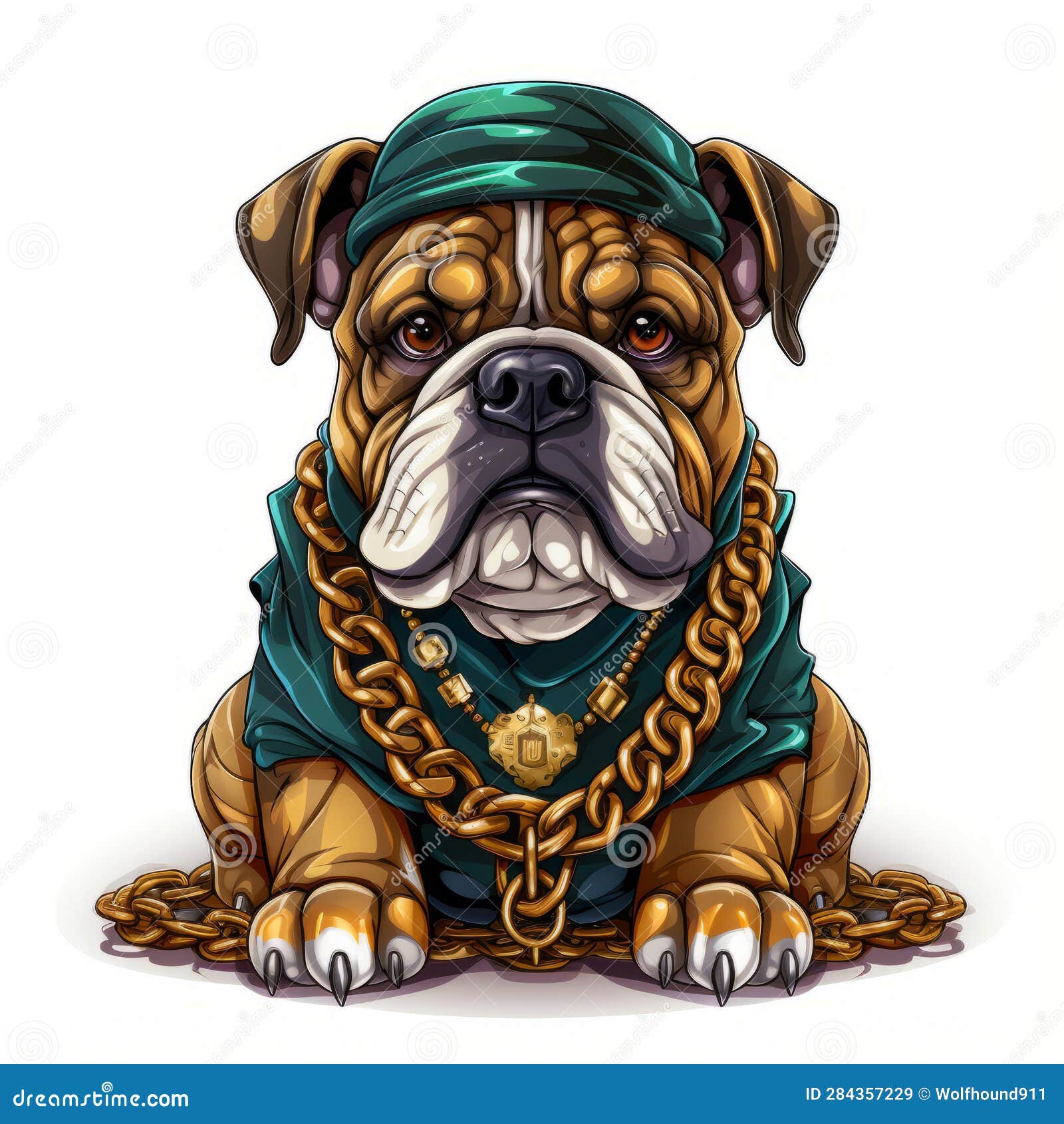 Bulldog Cartoon Wearing Gold Chain Illustration. AI Generated Stock ...