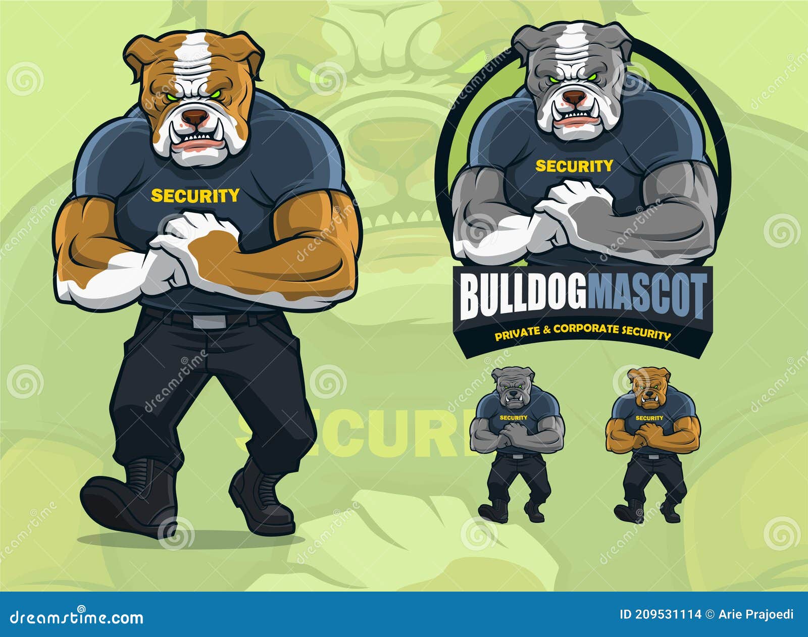 bulldog mascot for security company with optional skin colors