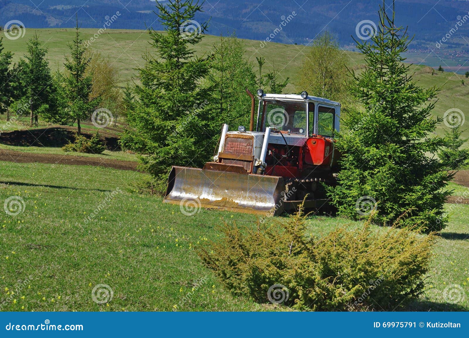 Bulldozer in the forest stock image. Image of equipment 69975791