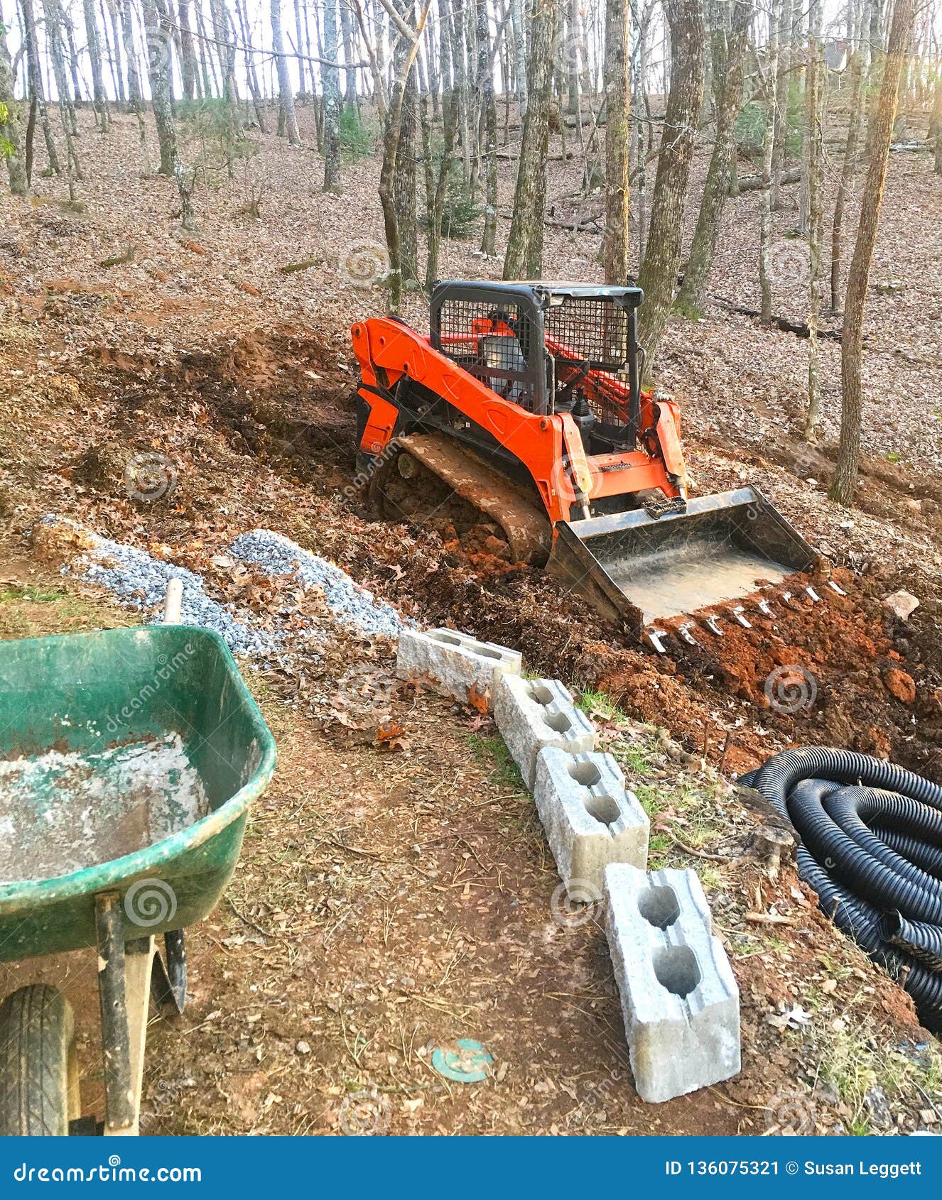 Bulldozer At A Job Site Building A Retaining Wall Stock Image Image Of Dirt Wall 136075321