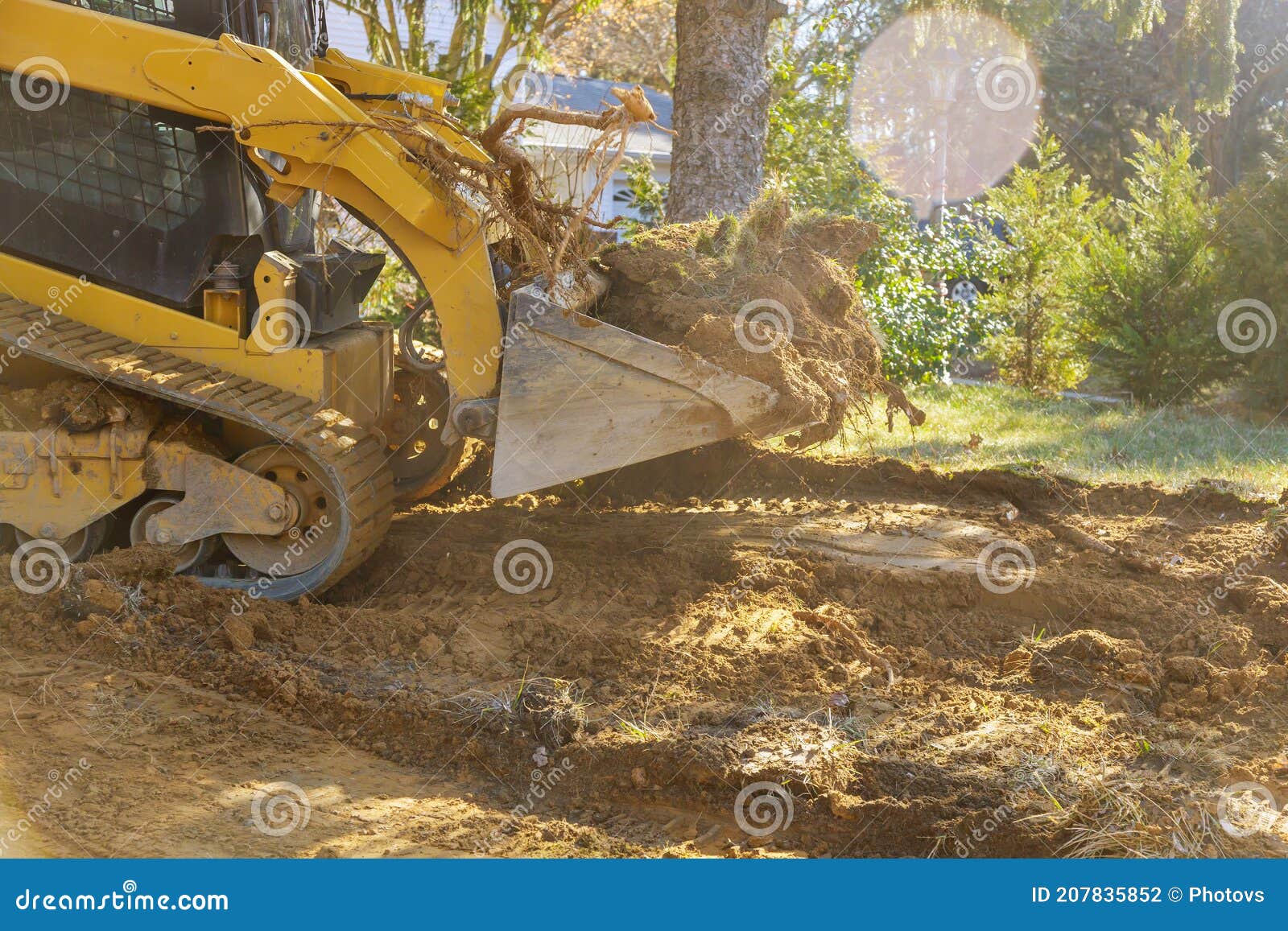 The Bulldozer Moves Soil Construction Equipment Digging Ground Stock