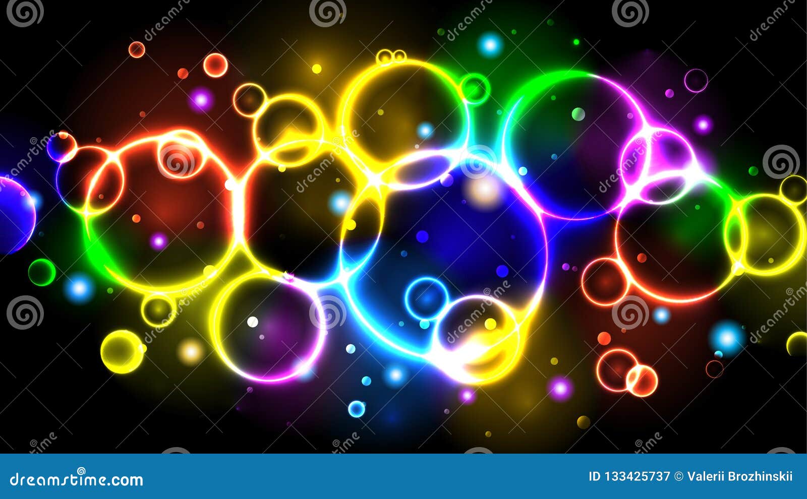 Bulles Lumineuses De Couleur Au Neon D Arc En Ciel Fond Multicolore Abstrait Avec Des Cercles Etincelles Bokeh Illustration De Vecteur Illustration Du Abstrait Conception