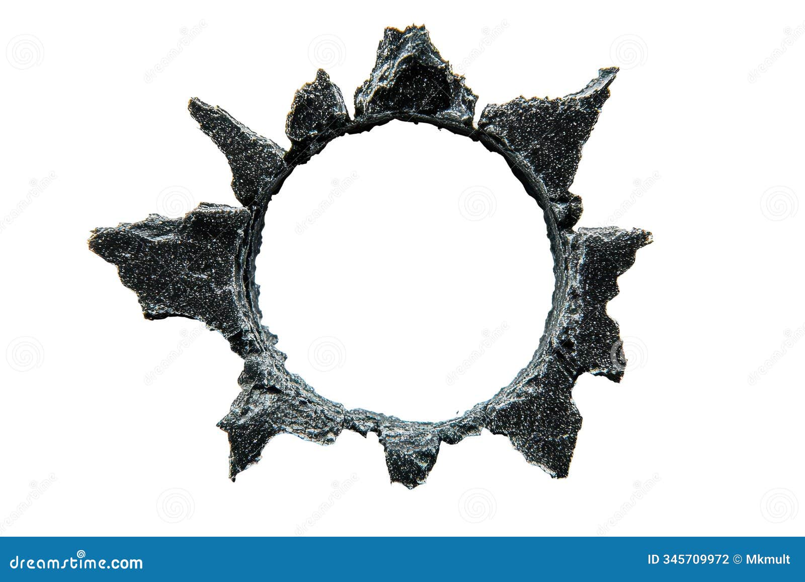 bullet hole in black ccrete wall showcasing jagged edges and unique texture