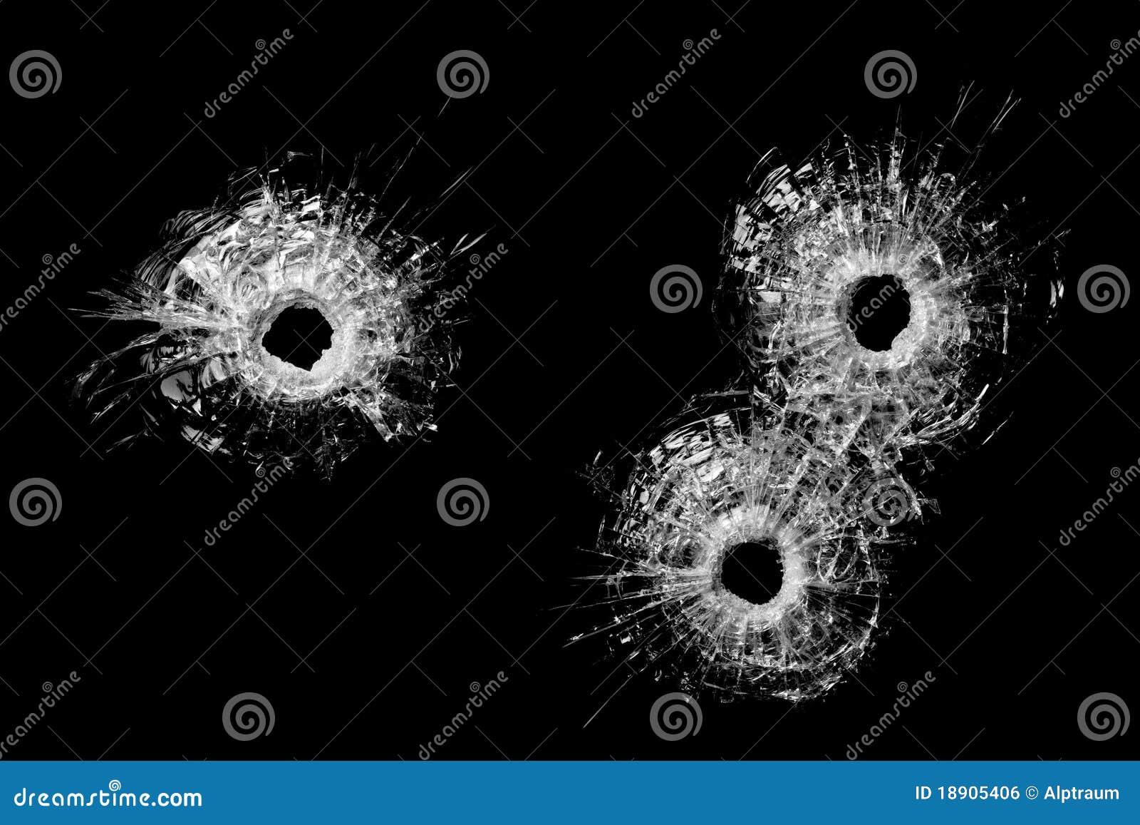 bullet holes in glass  on black