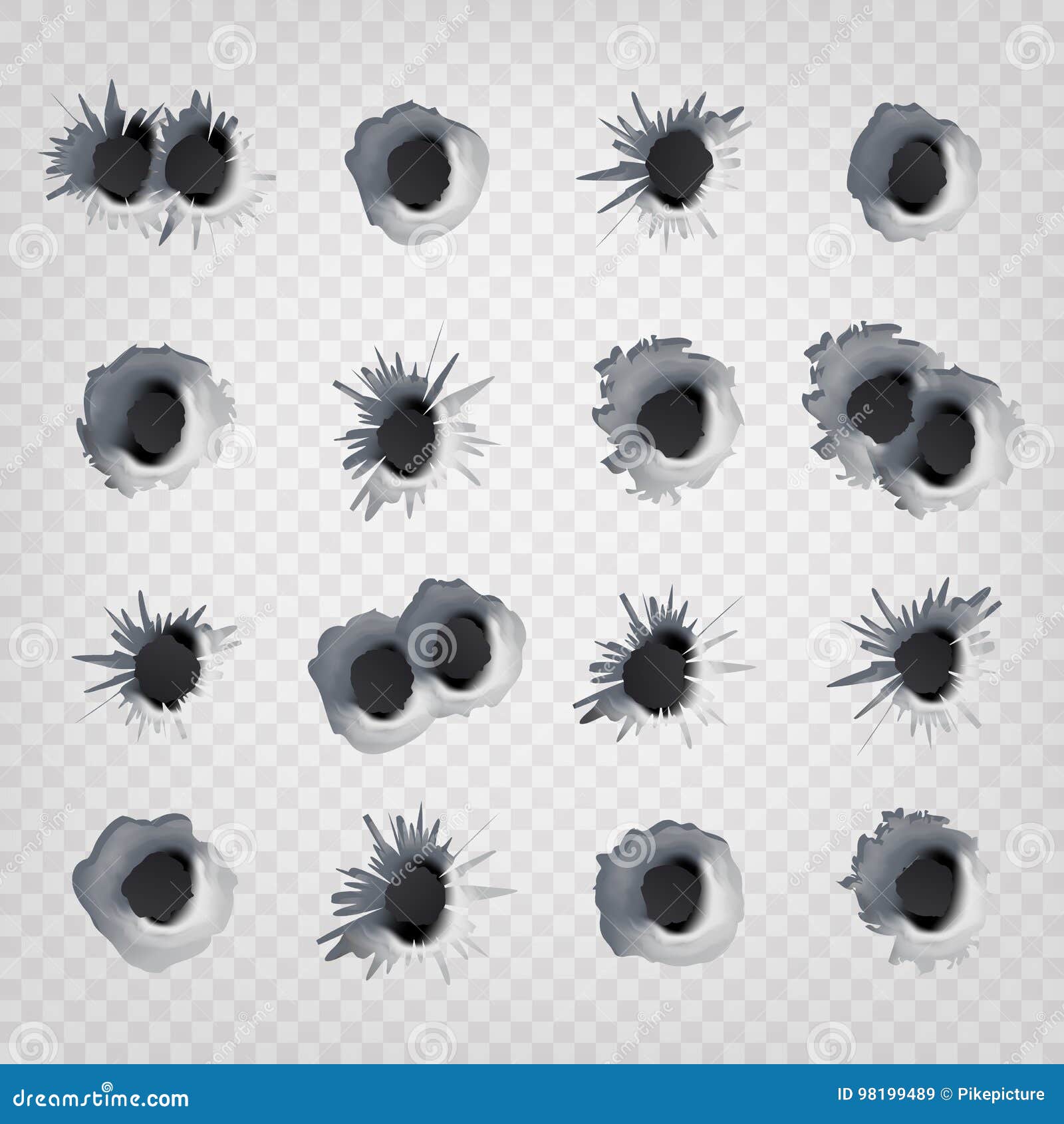 Bullet Holes in Metal Wall Vector. Realistic Caliber Weapon Holes on  Transparent Background. Gunshot Cracked Stock Vector - Illustration of  ragged, exploded: 98199489
