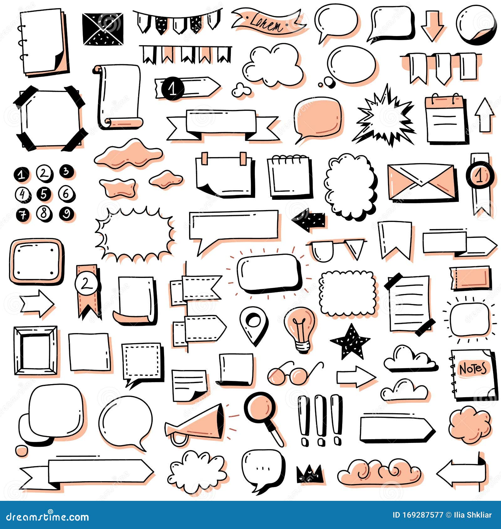 Bullet journal doodle diary elements stickers Vector Image
