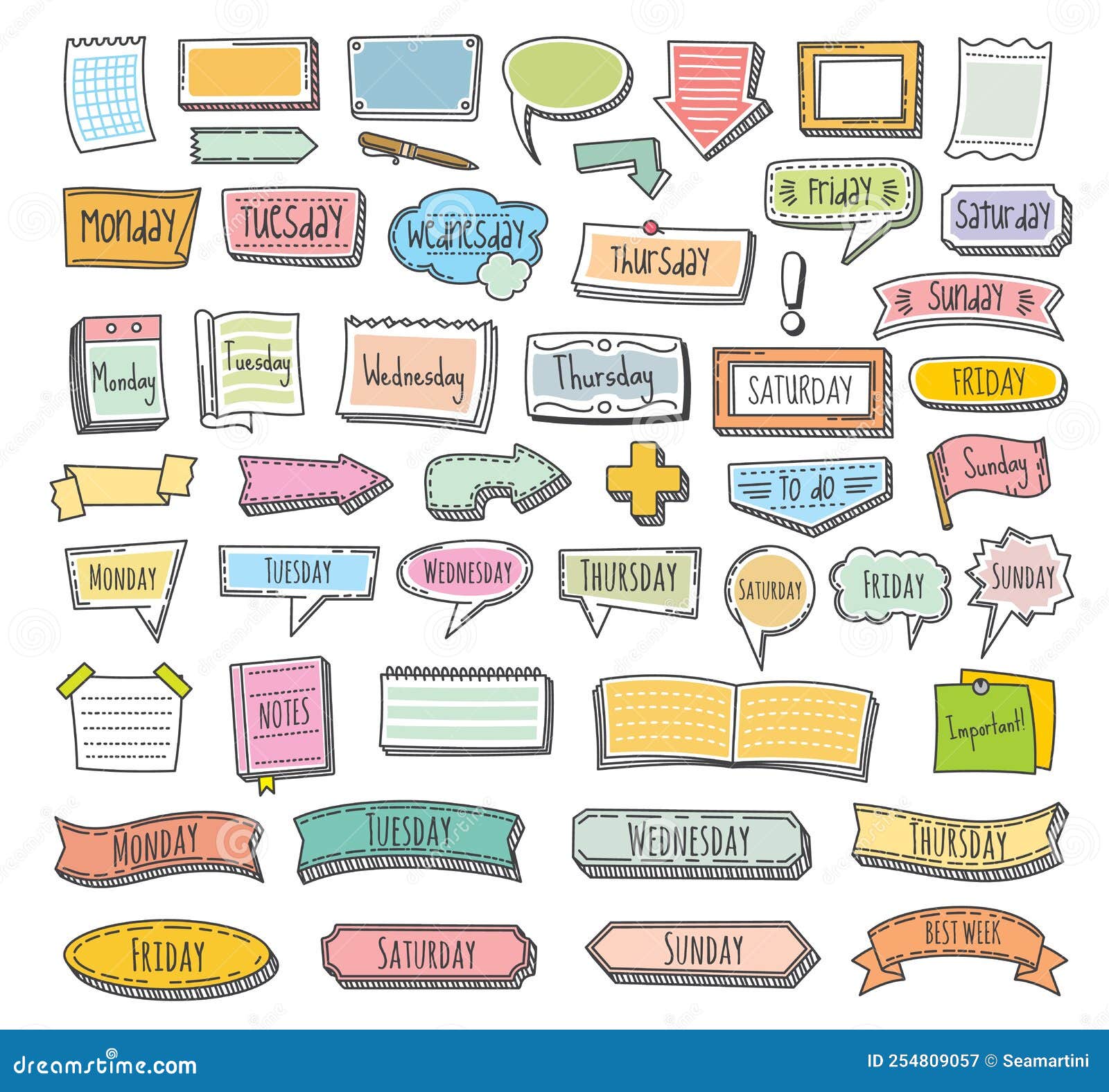 Bullet Journal, Doodle Frames for Diary Calendar Stock Illustration