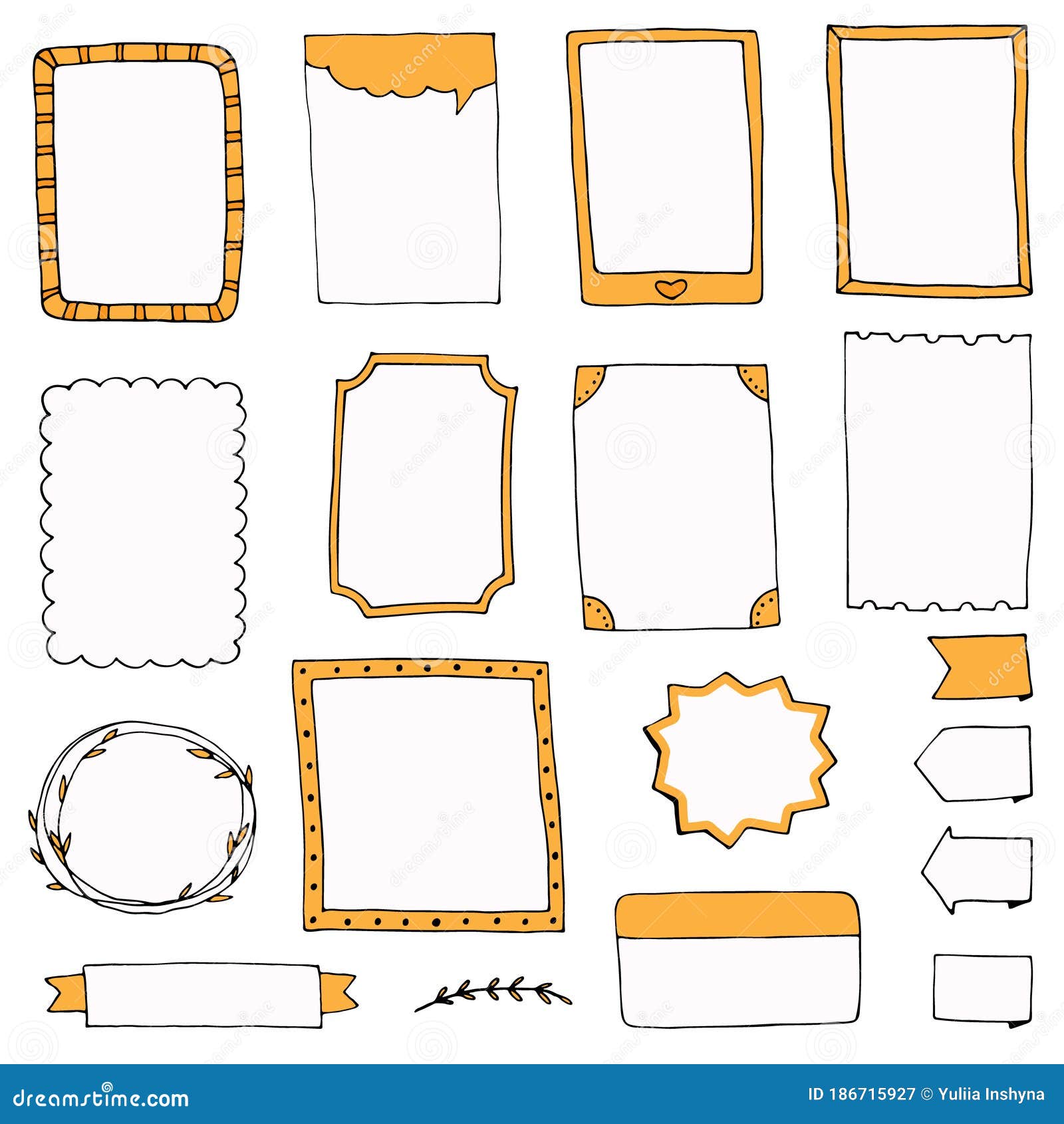 Bullet Journal Hand Drawn Frames Set Stock Vector Illustration Of