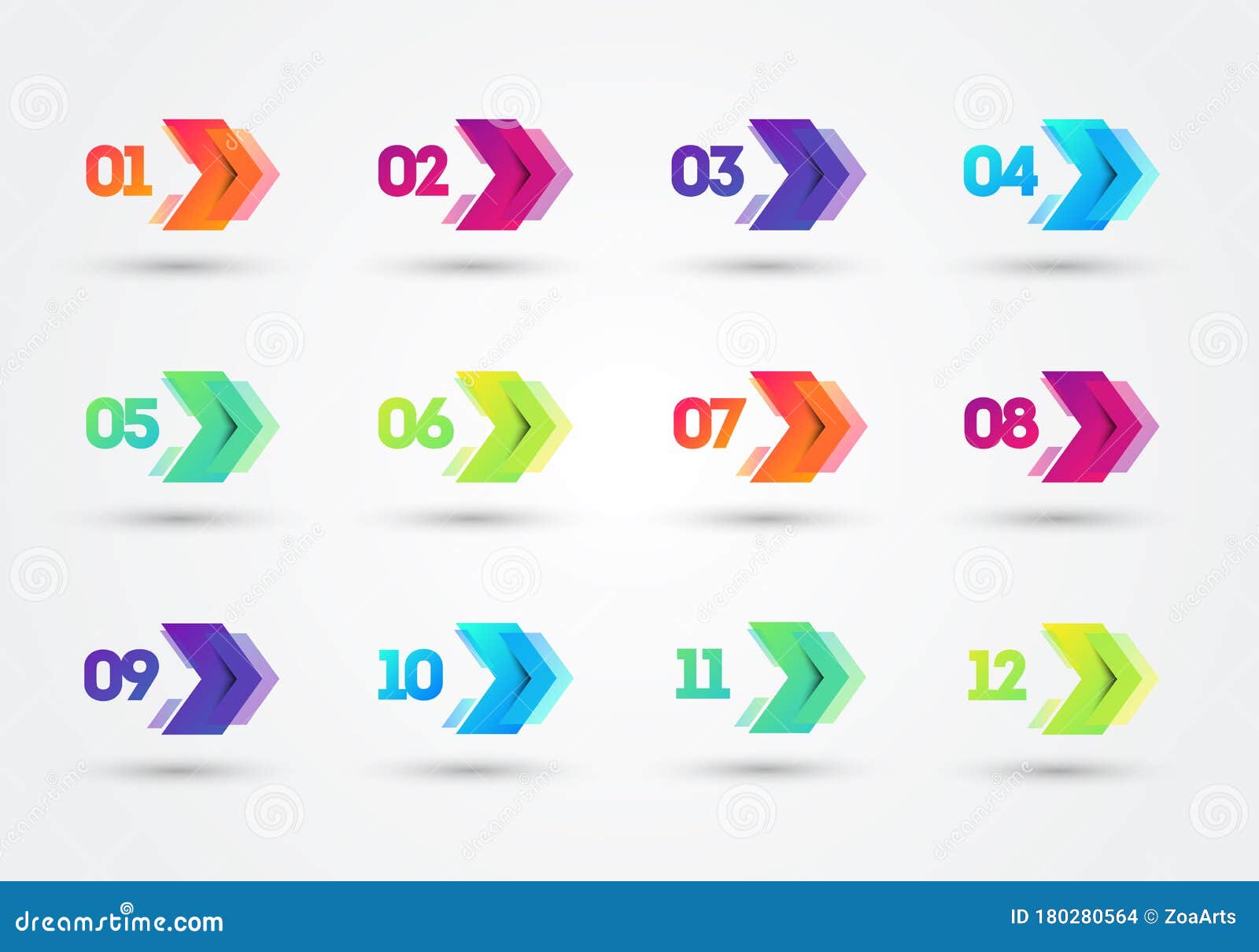   modern colorful bullet points with number 1 to 12. arrows in cyber look