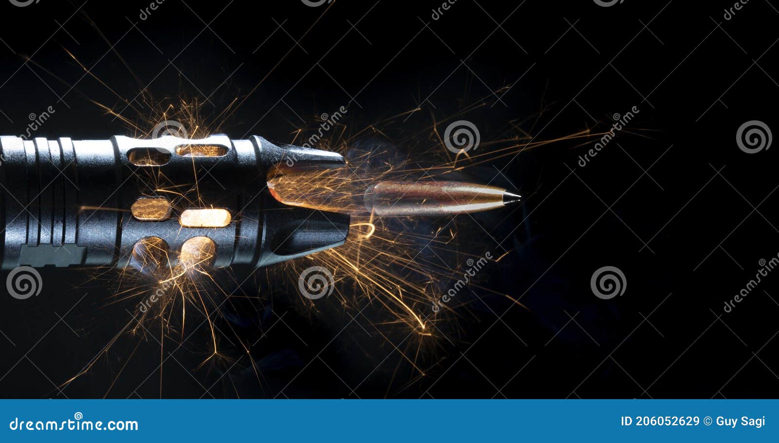 bullet with sparks and smoke leaving the barrel of an ar-15