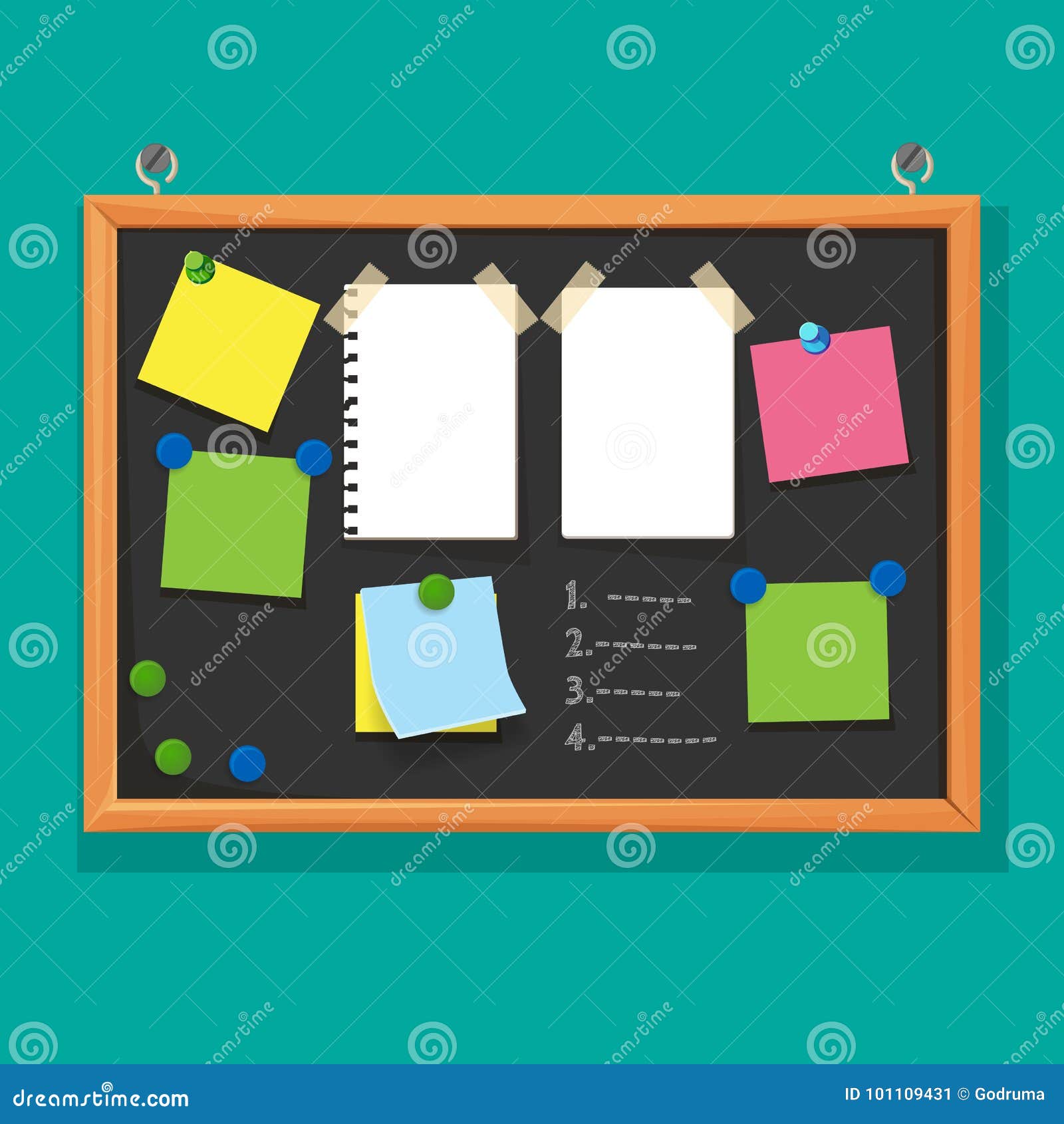 bulletin board with paper notes, do list on black corkboard