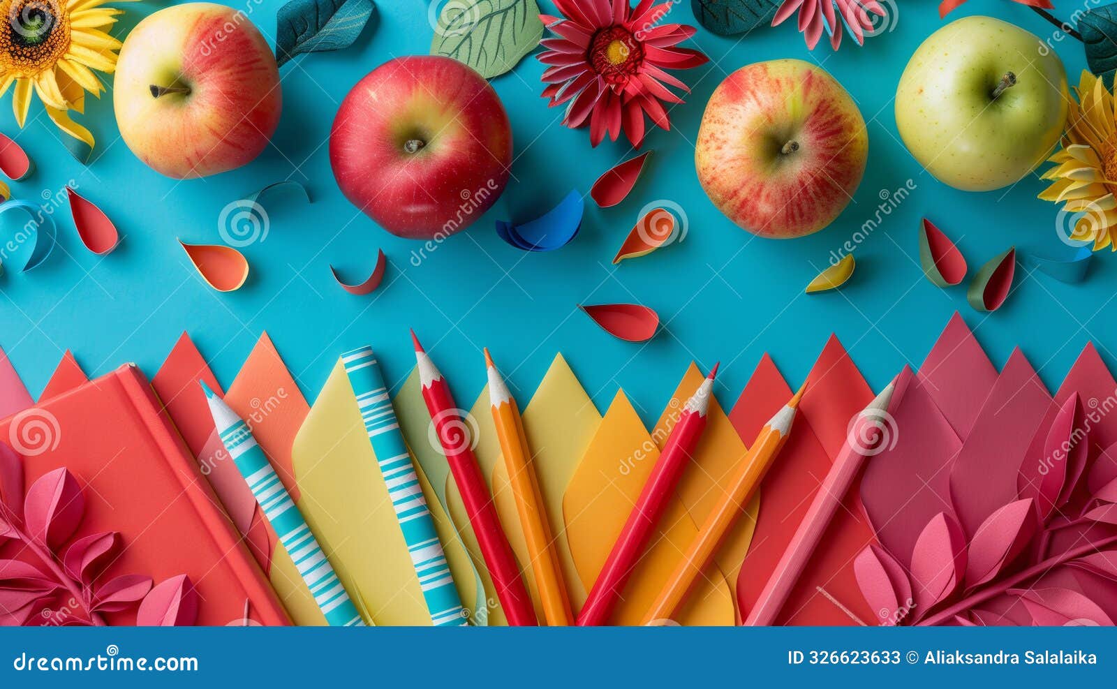 bulletin board showcasing paper cutouts of pencils, apples, and books to highlight an inspiring back-to-school